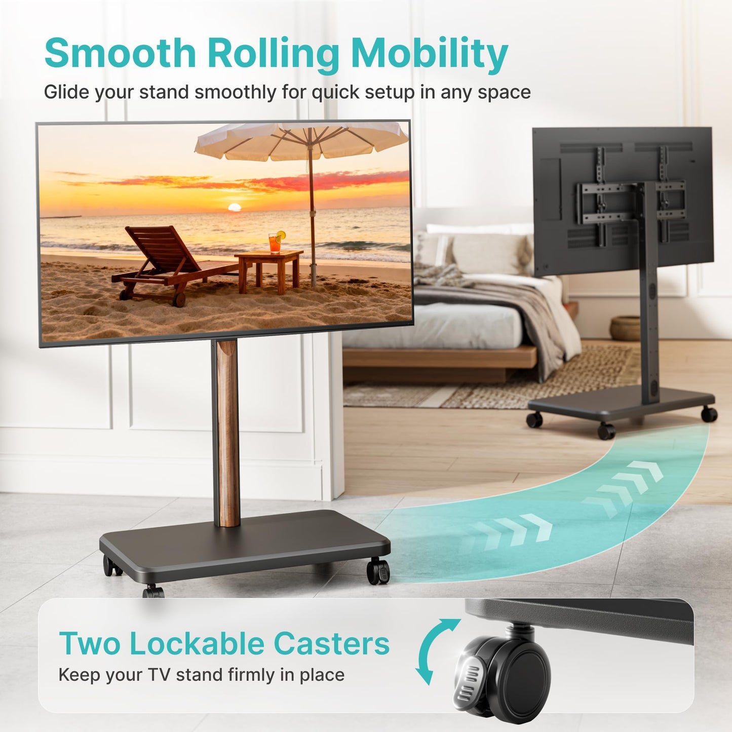 Pegzone TV Rolling Cart for 32-85 Inch LCD LED OLED Screen up to 132 Lbs, Adjustable Mobile TV Stand for Bedroom Living Room, Swivel TV Mount with Wheels, Max VESA 600 * 400mm, Black