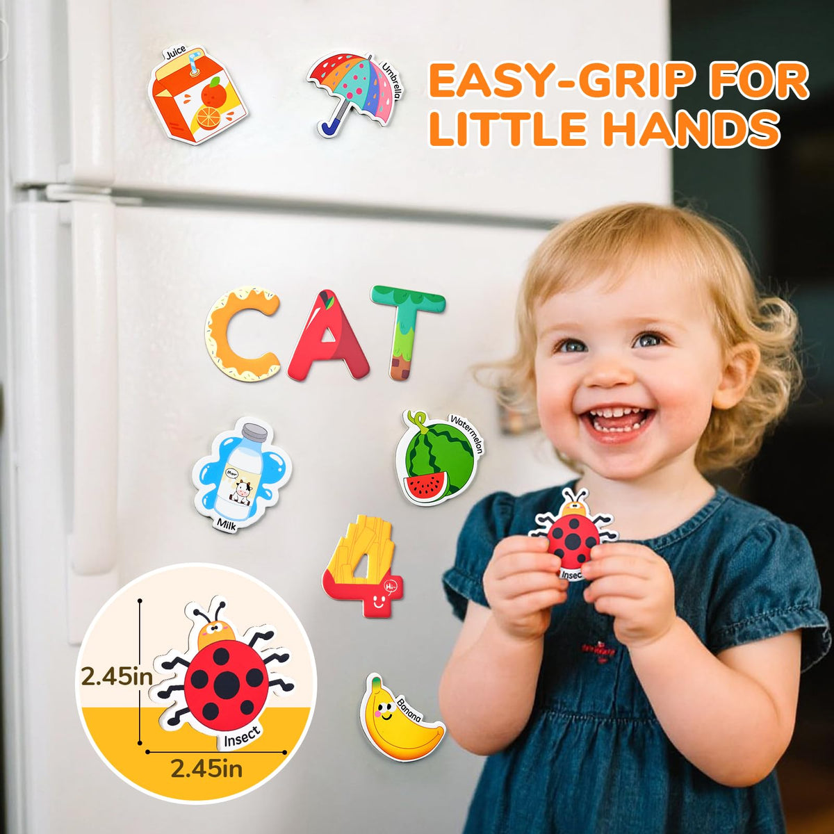 JoyCat Kids Magnets – 26 Cute Objects, Alphabet Uppercase Letters, and 0-9 Numbers, Math Fridge Magnets for Toddlers, Fun Educational Spelling Learning Gift for Toddlers & Kids