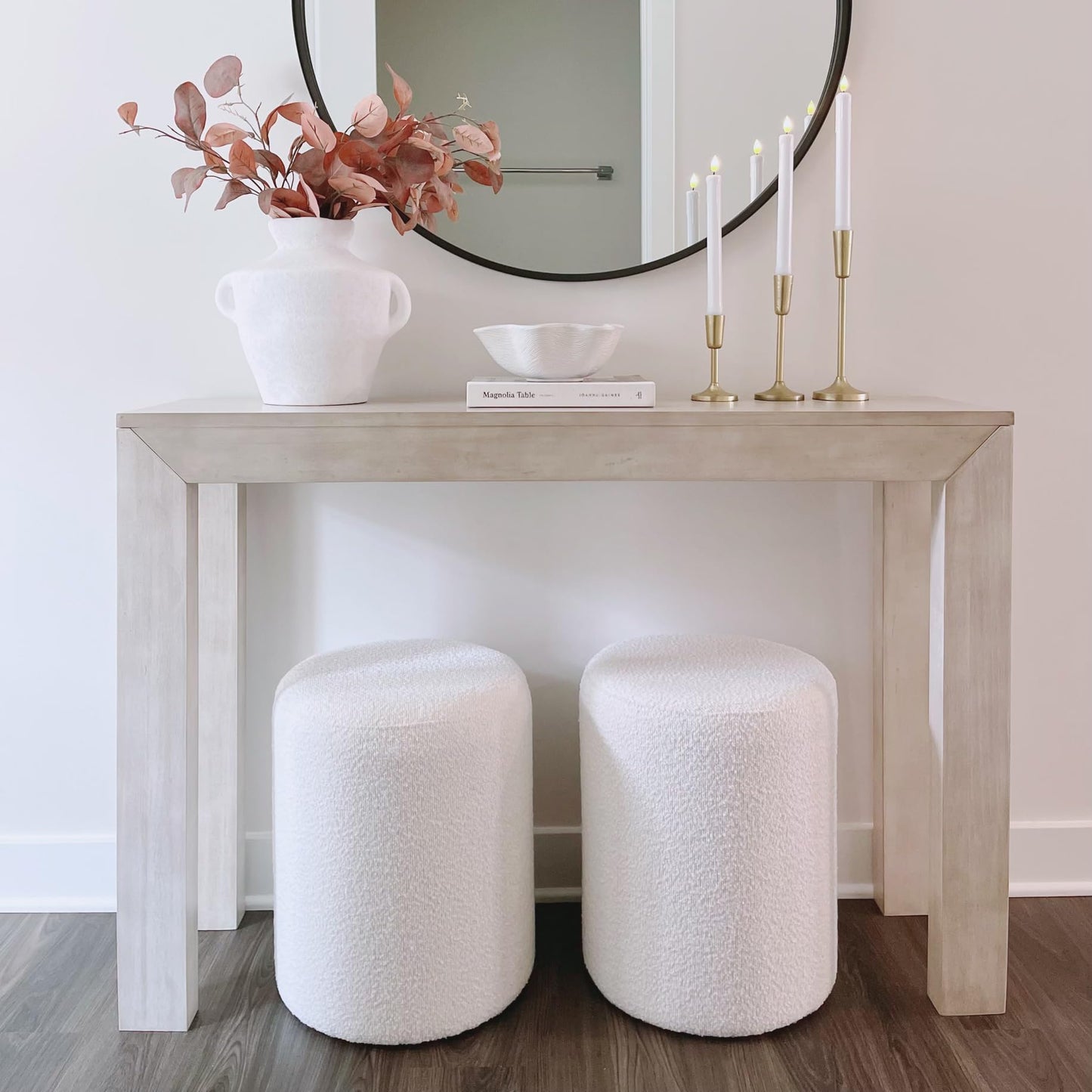 Get Set Style Modern Round Ottoman with Soft Padded Seat, Multifunctional Vanity Stool for Makeup, Upholstered Footrest Stool Ottoman Foot Stool for Living Room, Bedroom