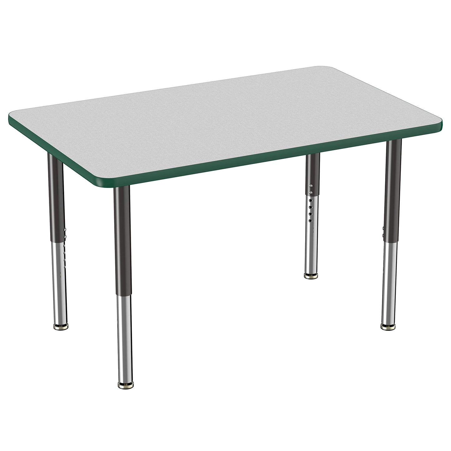 Factory Direct Partners FDP Mobile Rectangle Activity School and Office Table (30 x 48 inch), Super Legs with Glides and Casters, Adjustable Height 19-30 inches - Gray Top and Green Edge