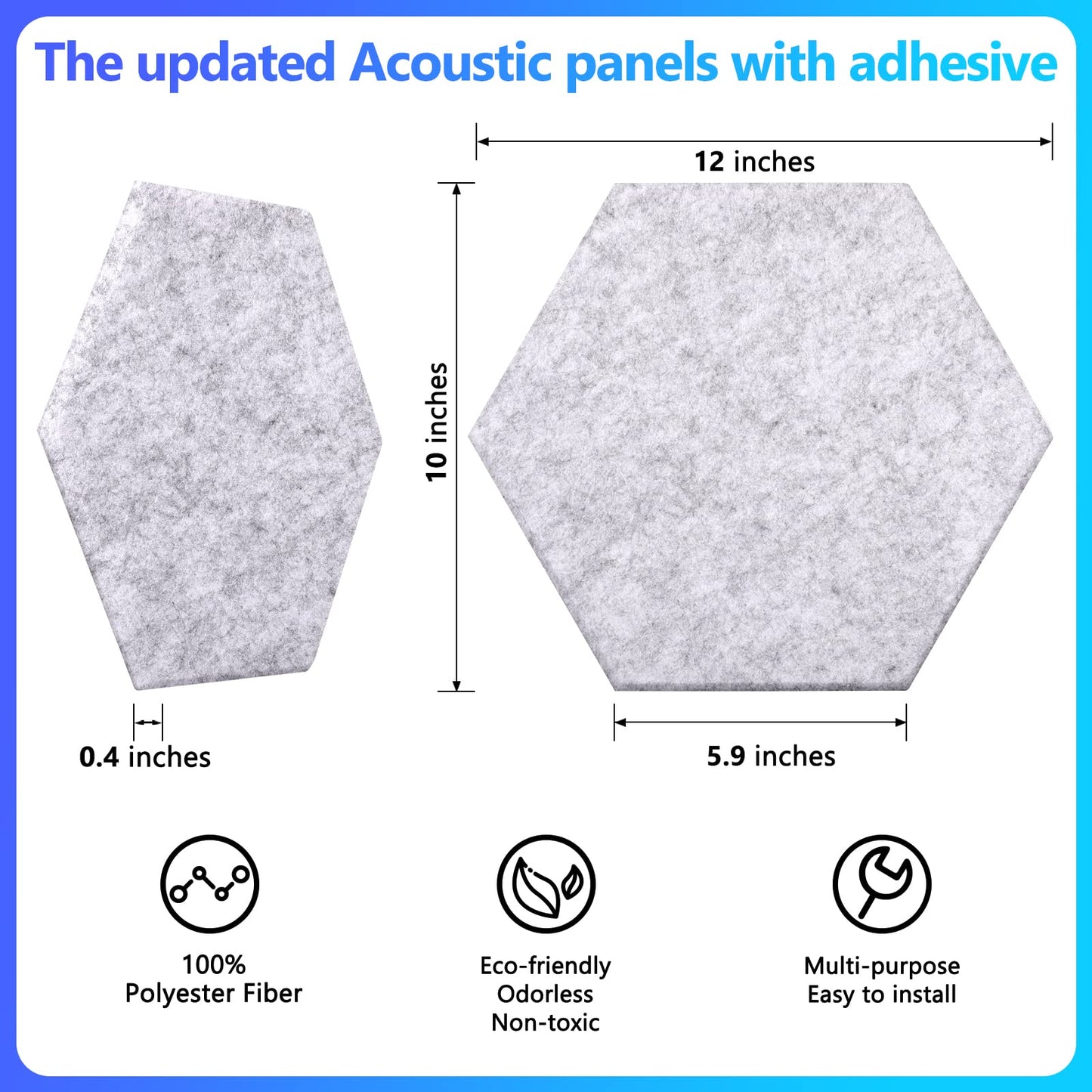 18 Pack Hexagon Acoustic Panels, 12" X 10" X 0.4" High Density Sound Absorbing Panels Soundproof Wall Panels for Home Sound Proof Insulation Beveled Edge Studio Treatment Tiles (Gray)