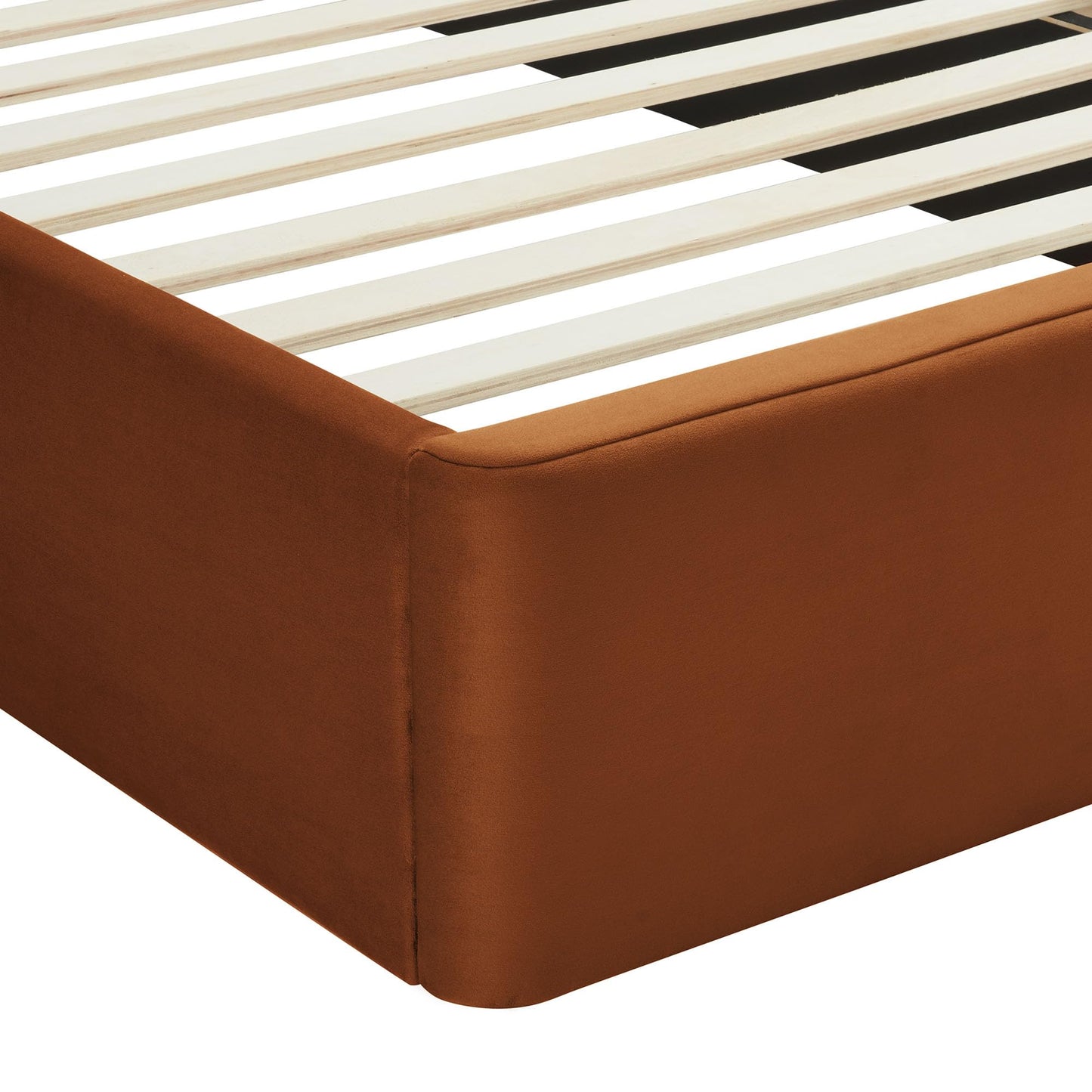 Modway Solana Twin Size Performance Velvet Platform Bed in Rust – Upholstered Bed Frame with Soft Arch Shaped Padded Headboard – Plinth Base Platform Bed Frame