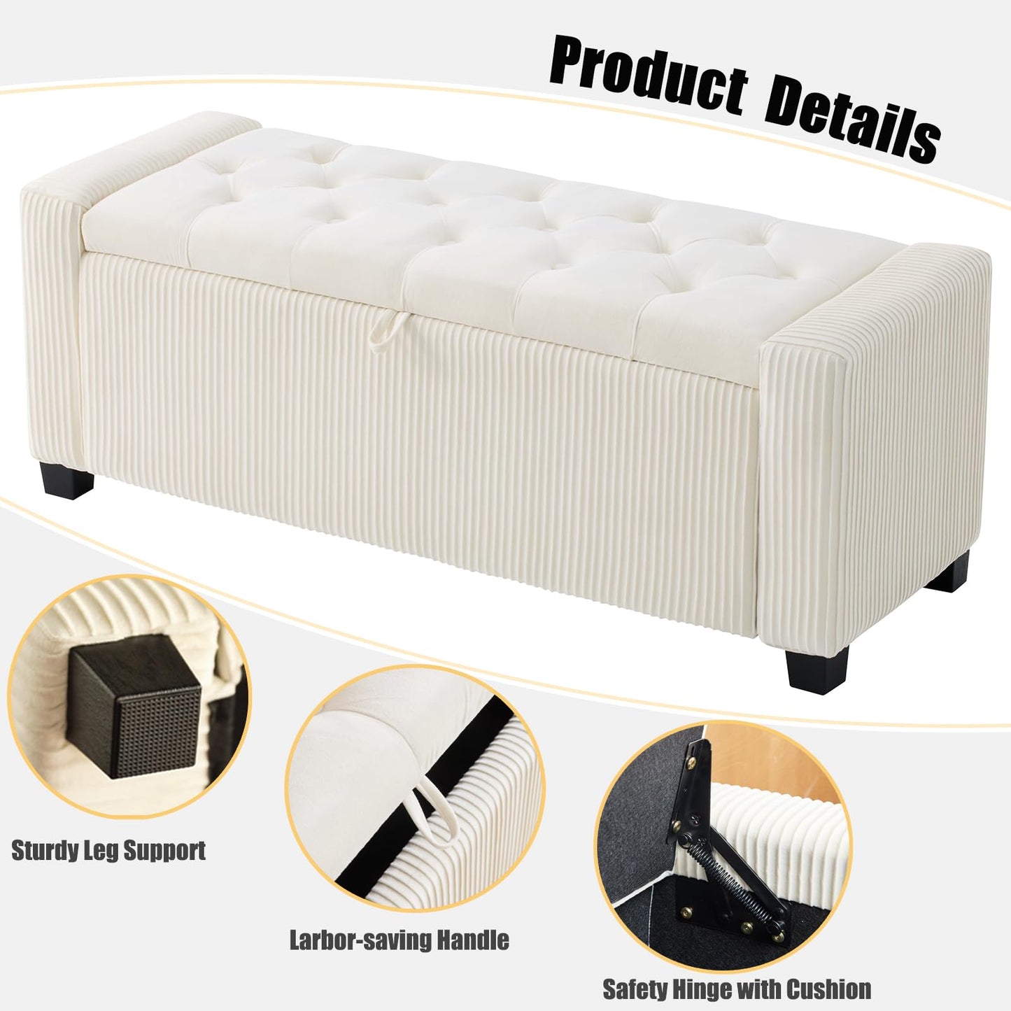 2BYF Storage Ottoman Bench, Bench for Bedroom End of Bed, Ottoman with Storage for Living Room and Entryway (Velvet White)