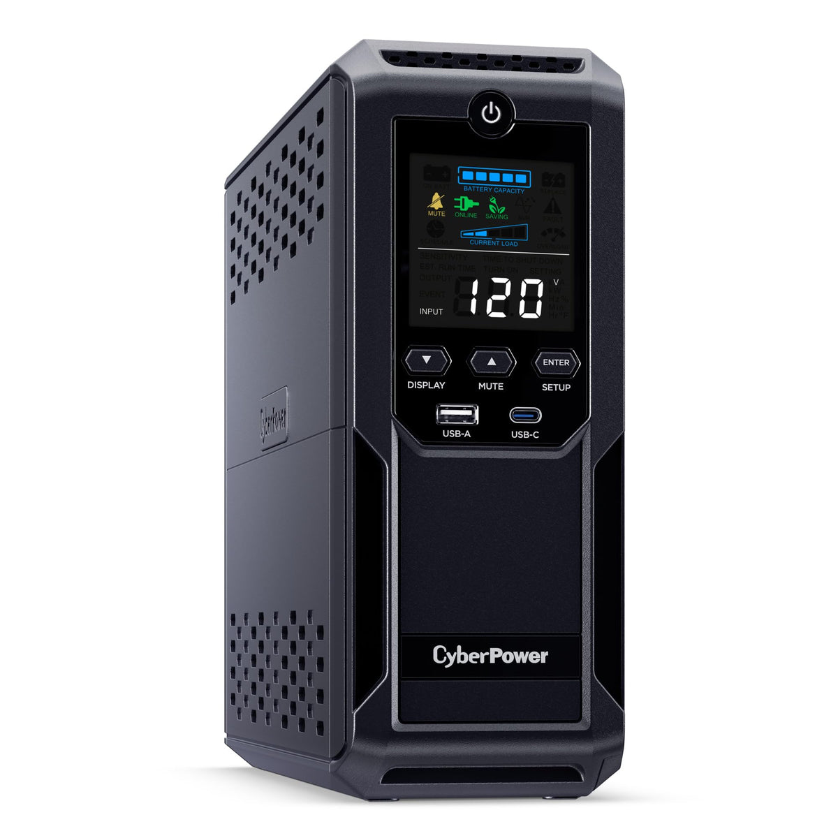 CyberPower CP1500AVRLCD3 Intelligent LCD UPS System, 1500VA/900W, 12 Outlets, 2 USB Ports, AVR, Mini Tower, Black