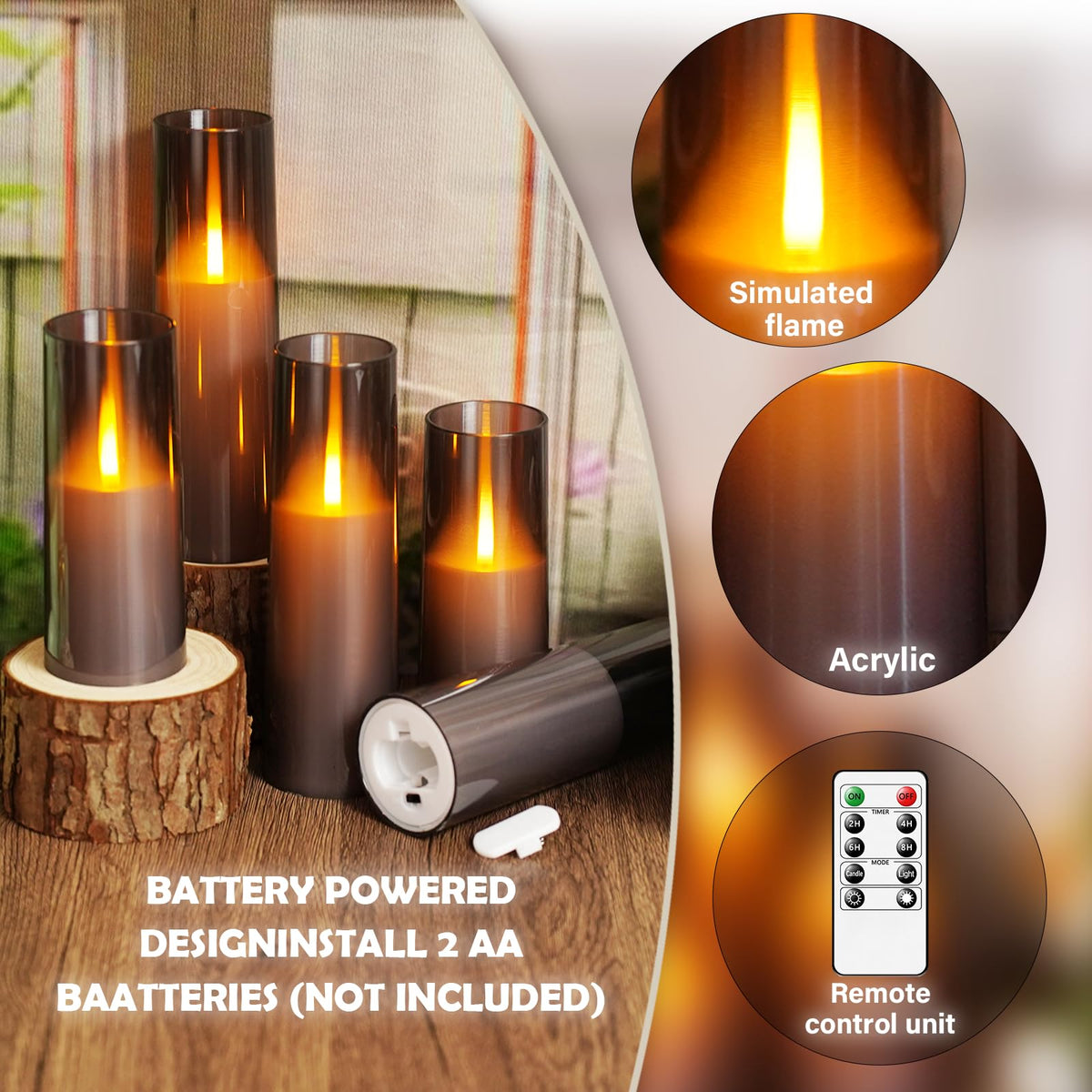 kakoya Flameless LED Candles Upgraded Realistic Flickering Flame,7Pcs Battery Operated Candles with Remote Timers,LED Pillar Candles for Home Decor,Christmas,and Parties（Grey）