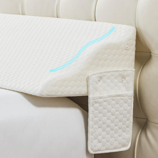 Yojoker Twin Size Bed Wedge Pillow for Headboard Gap, Wedge Pillow Headboard with Side Pockets and Wave Contour, High-Density Foam Bed Gap Filler (0-6"), 39x10x6 Inch, White