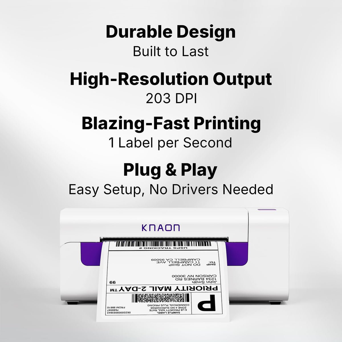 KNAON Shipping Label Printer, Wireless Wi-Fi Thermal Printer, AirPrint Label Printing 4x6 for iPhone, iPad, Mac, Supports Android&Windows, Includes Label Holder – Ideal for Small Businesses, Shopify