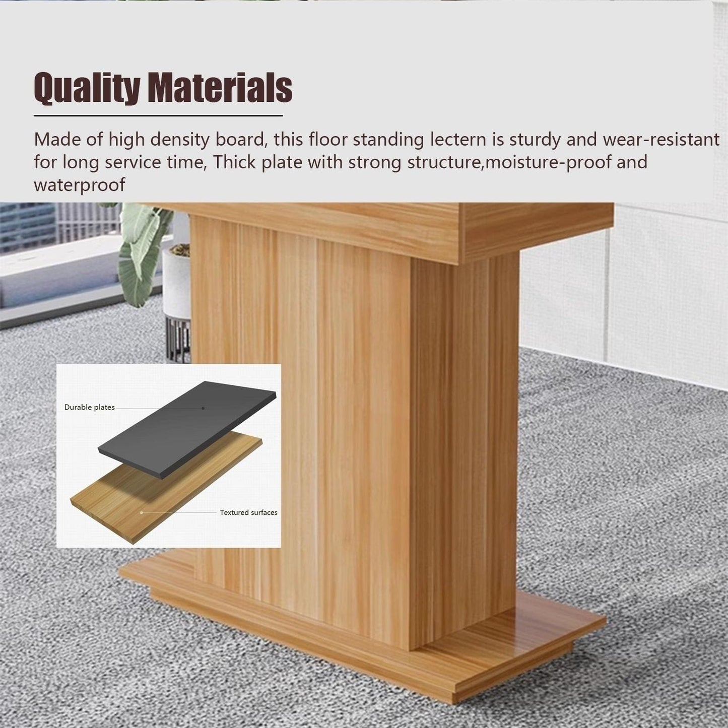 Adjustable Lectern Podium Stand - Floor Standing Presentation Desk for Classroom, Church, Office & Events - Reception Counter (Light Coffee, 113x54cm / 44.5x21.3in) (B 113x64cm/44.5x25.2in)