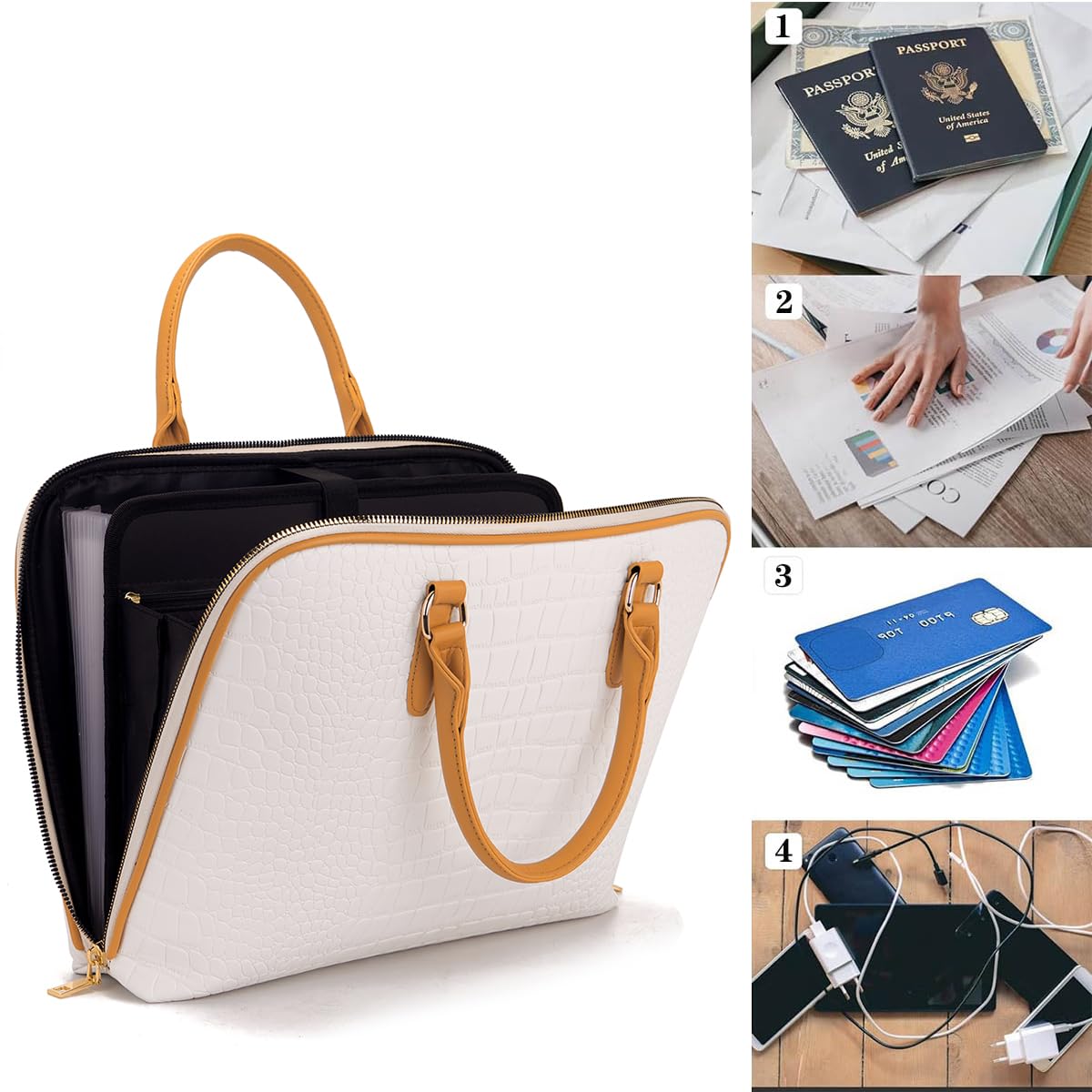 Accordian File Organizer Tote,Folder with Zipper & Labels,12 Pocket Expanding File Folder with Multi-Pockets Paper Folder for Letter A4 Files Business Teacher Office Bag Handbags for Ladies
