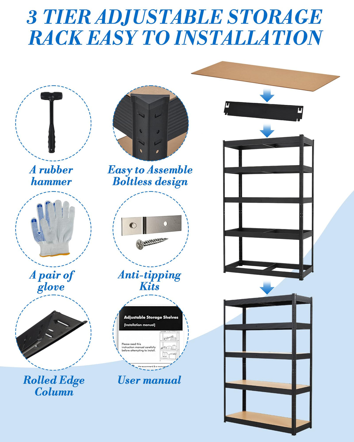 Garage Storage Shelves,60x24x72 Heavy Duty Garage Shelving Metal Adjustable Garage Shelves,5-Tier Adjustable Shelving Units,Loads 2000 LBS,Metal Storage Utility Racks for Warehouse,Pantry, Basement
