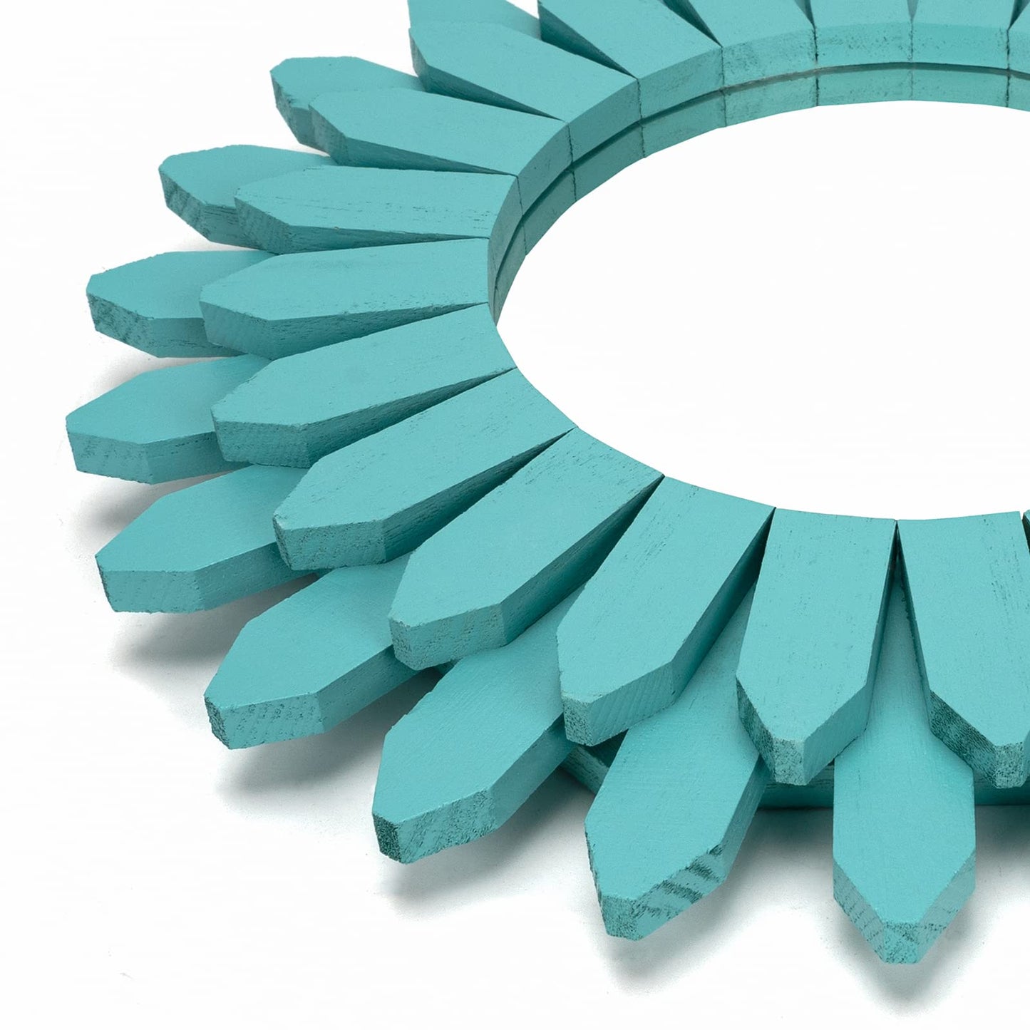 Honiway Beach Wall Decor Mirror 12 inch Wood Coastal Wall Decor Sunburst Boho Home Decor Room Decor for Bedroom Living Room Bathroom Cyan
