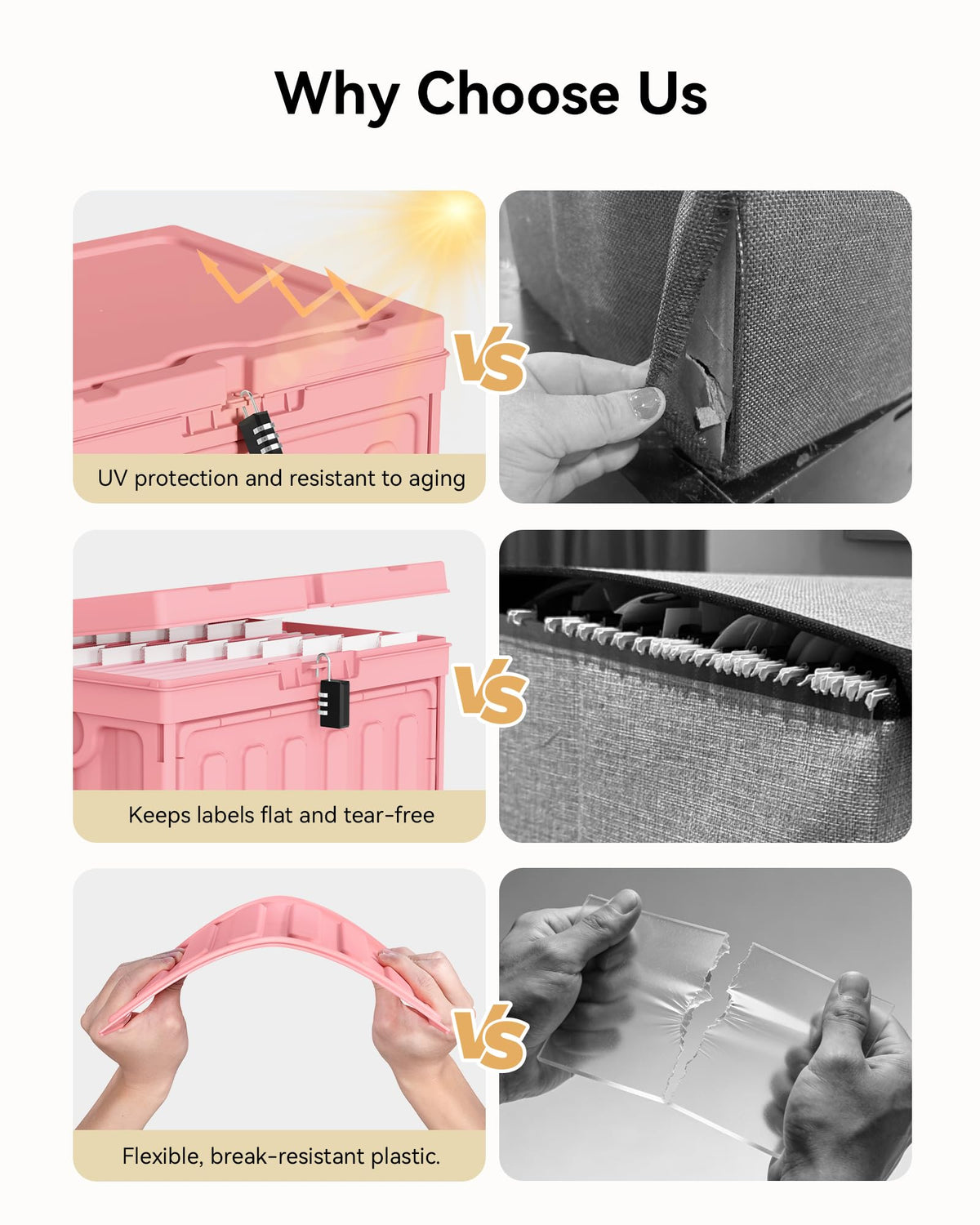 Oterri Plastic File Box with Lid for Letter Size Hanging File Folders, Hanging File Folder Box for Home, Office, School, File Cabinet, Assembly File Organizer, Pink，Large-2 Pack Without Folders