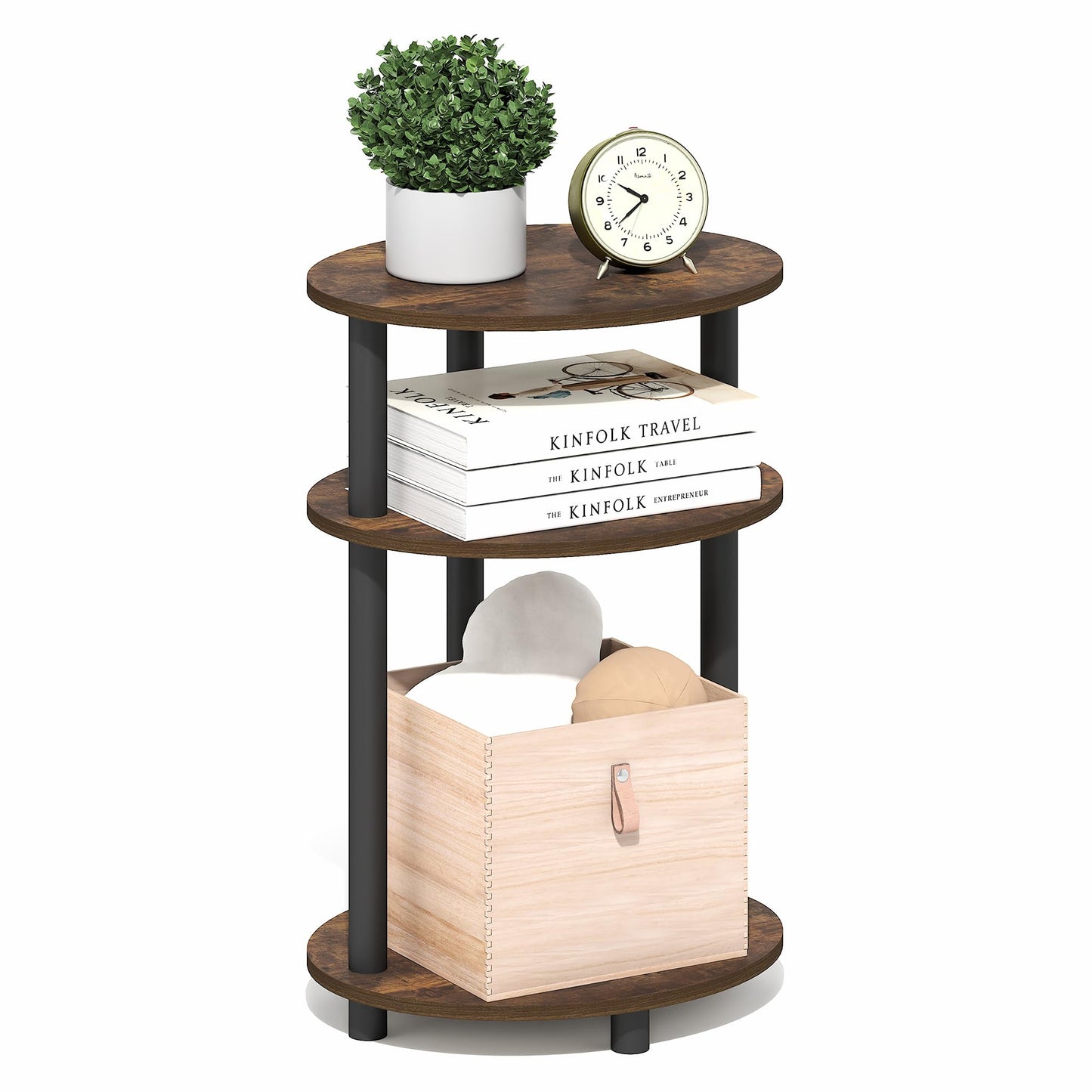 Furinno Turn-N-Tube Side Table, 3-Tier Oval End Table, Night Stand, Bedside Table, for Living Room, Bedroom, Amber Pine