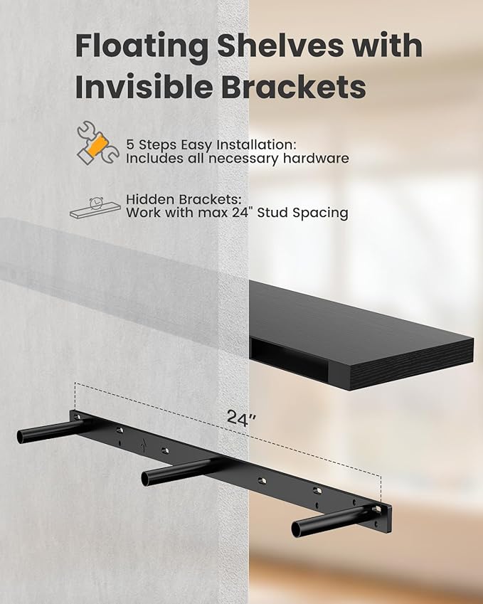 AMADA HOMEFURNISHING 47.2" L Floating Shelves, Wall Shelves Set of 3