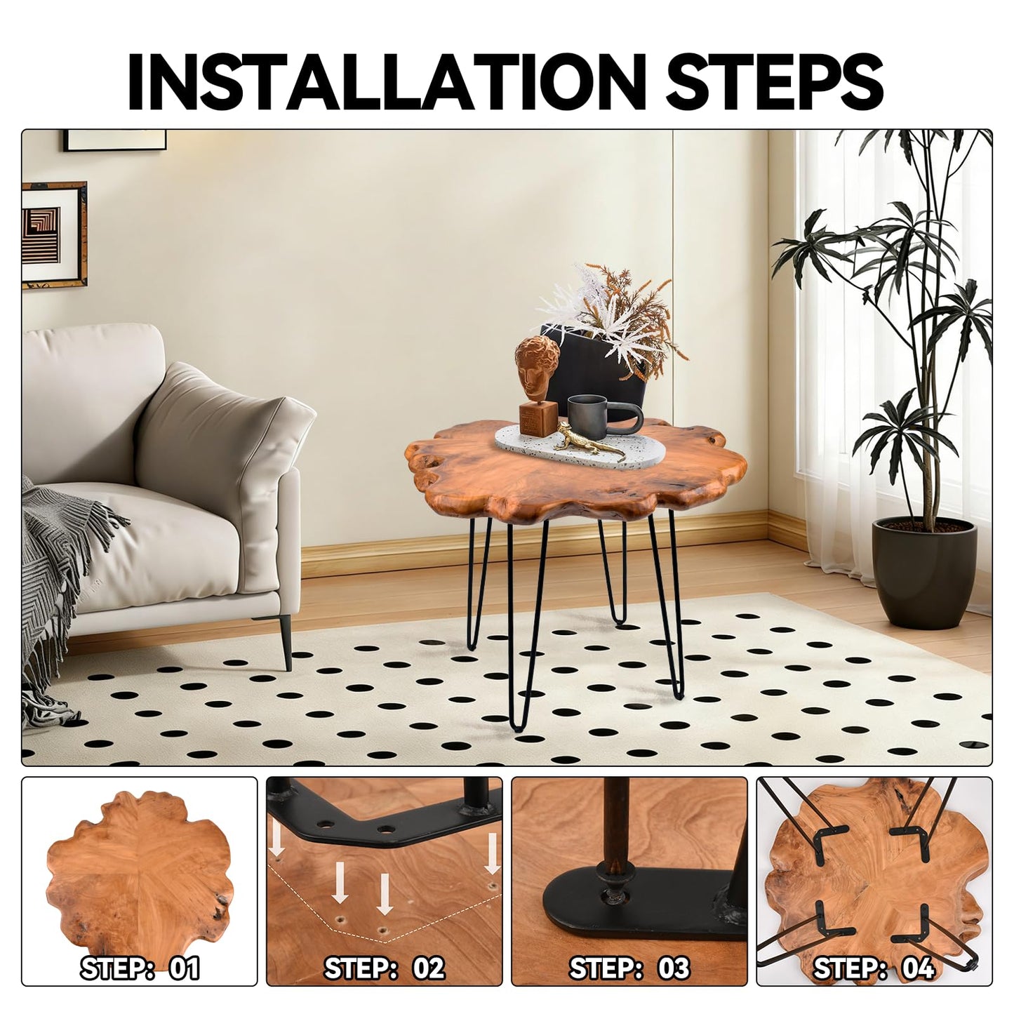 GJRIEFD 27.5 Inch Live Edge Side Table, Wood Small End Table with Waterproof, Rustic Accent Table Unique for Living Room, Bedroom, Home, Freeform