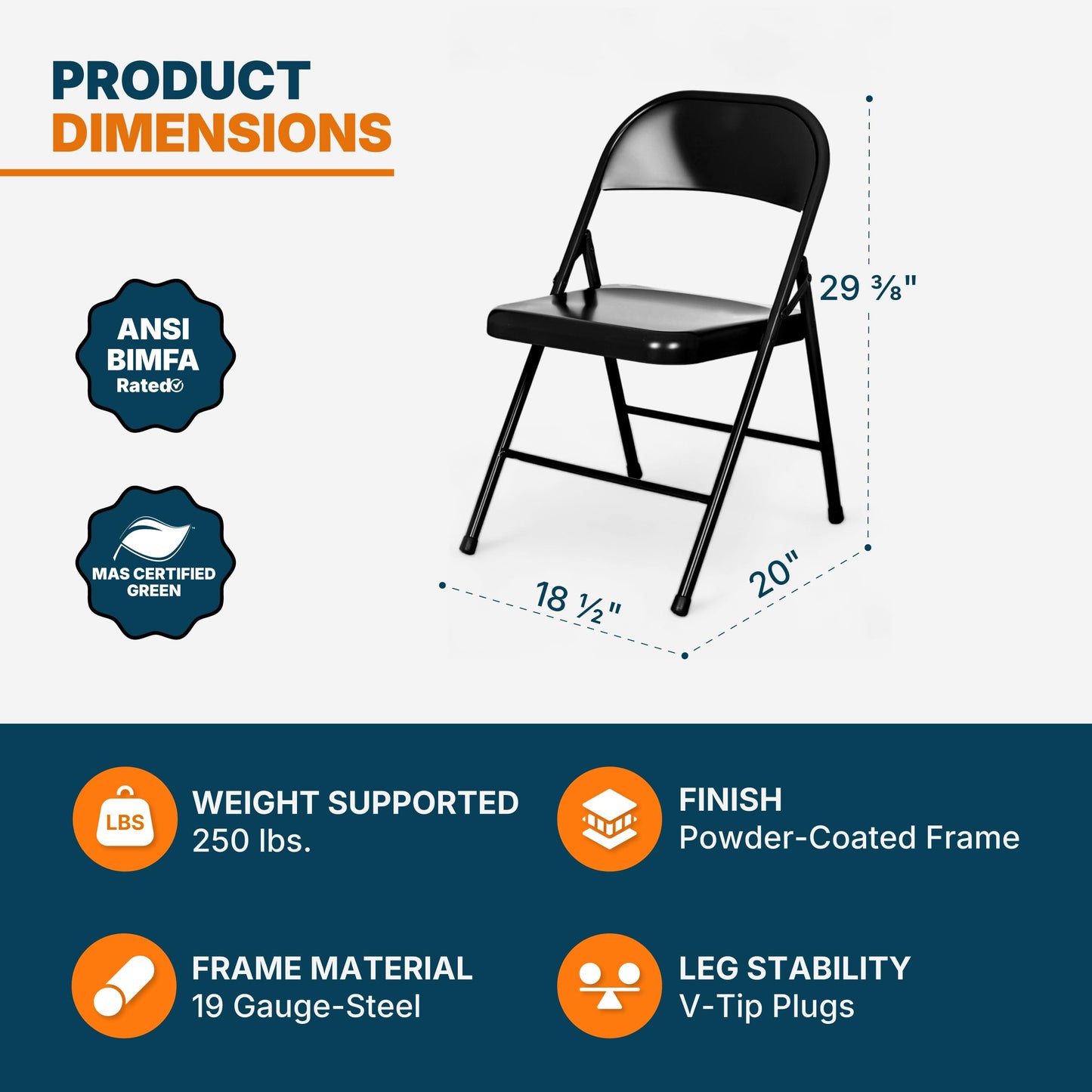 OEF Furnishings OEF900 Series Premium Lightweight All-Steel Folding Chairs (4-Pack, Black)