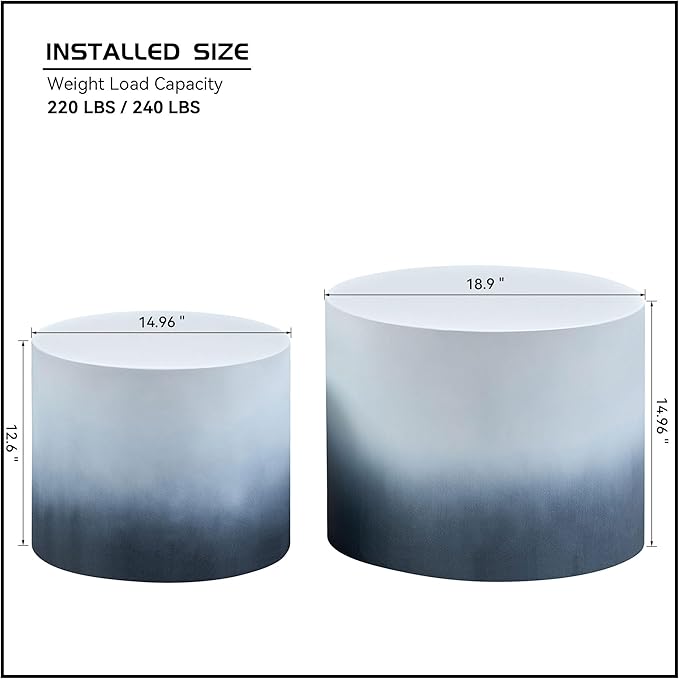Small Round Coffee Table Nesting End Table Set of 2, MDF Side Circle Accent