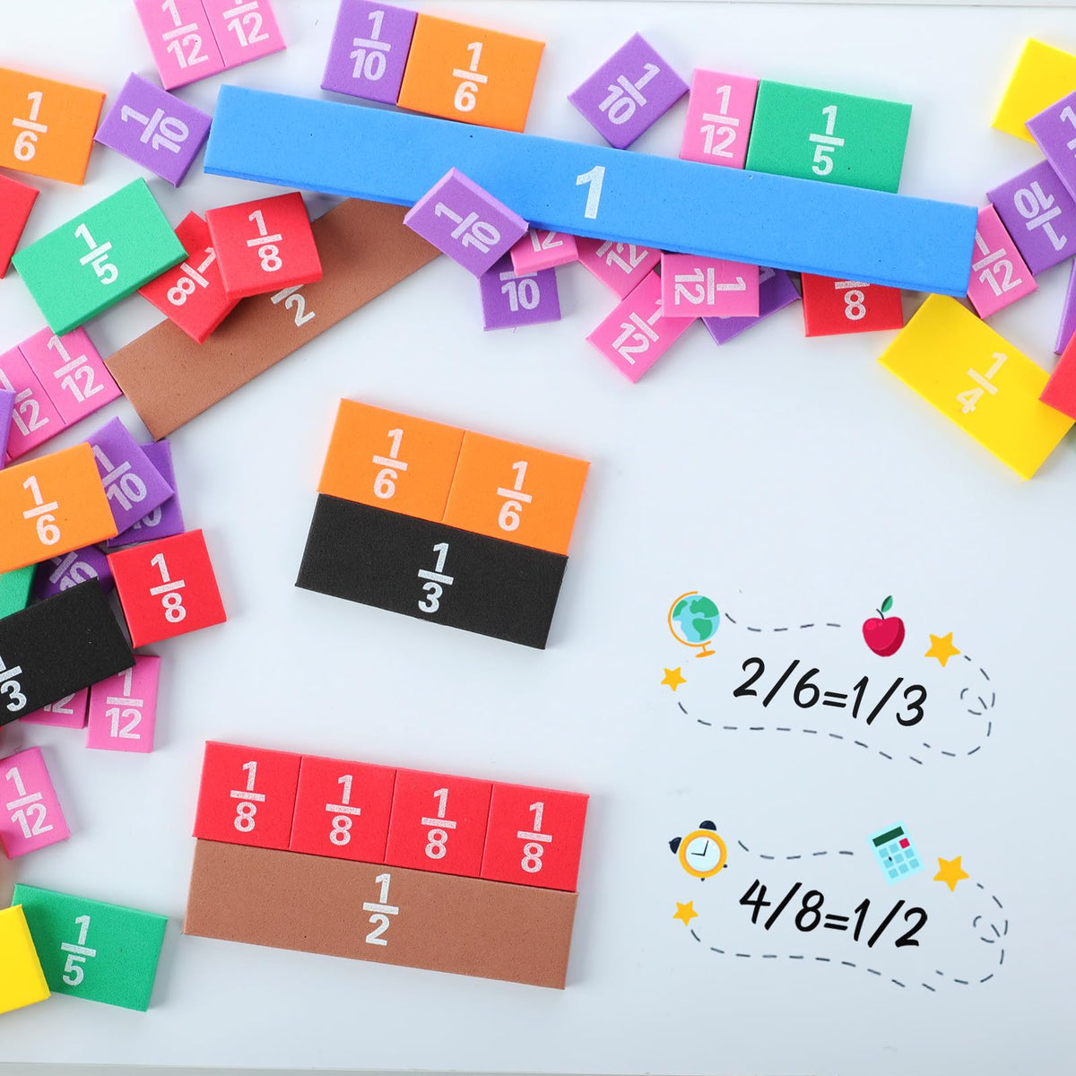 Sayglossy 24 Sets Fraction Tiles Set for Math Classroom Fractions Manipulatives Math Learning Manipulatives for Home School Supplies