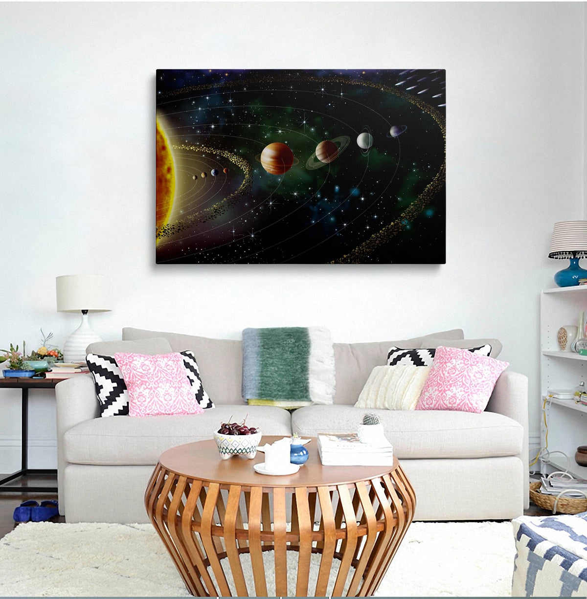 Framed Cool Space Theme Galaxy Astronomy Canvas Wall Art Universe Solar System Poster Planets Decor For Kids Living Room Bedroom Home Office Artwork Gift Ready To Hang(16x24 Inches)