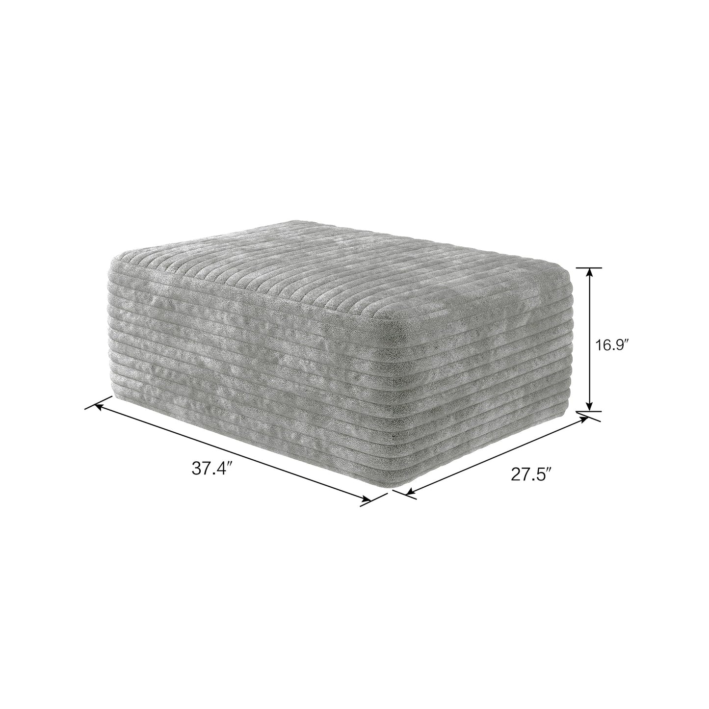 37.4" Plush Corduroy Ottoman, Upholstered Cloud Ottoman for Boneless Couch in a Box, Modular Sectional Couches for Living Room Bedroom, Compressed Memory Foam, No Assembly Require, Grey