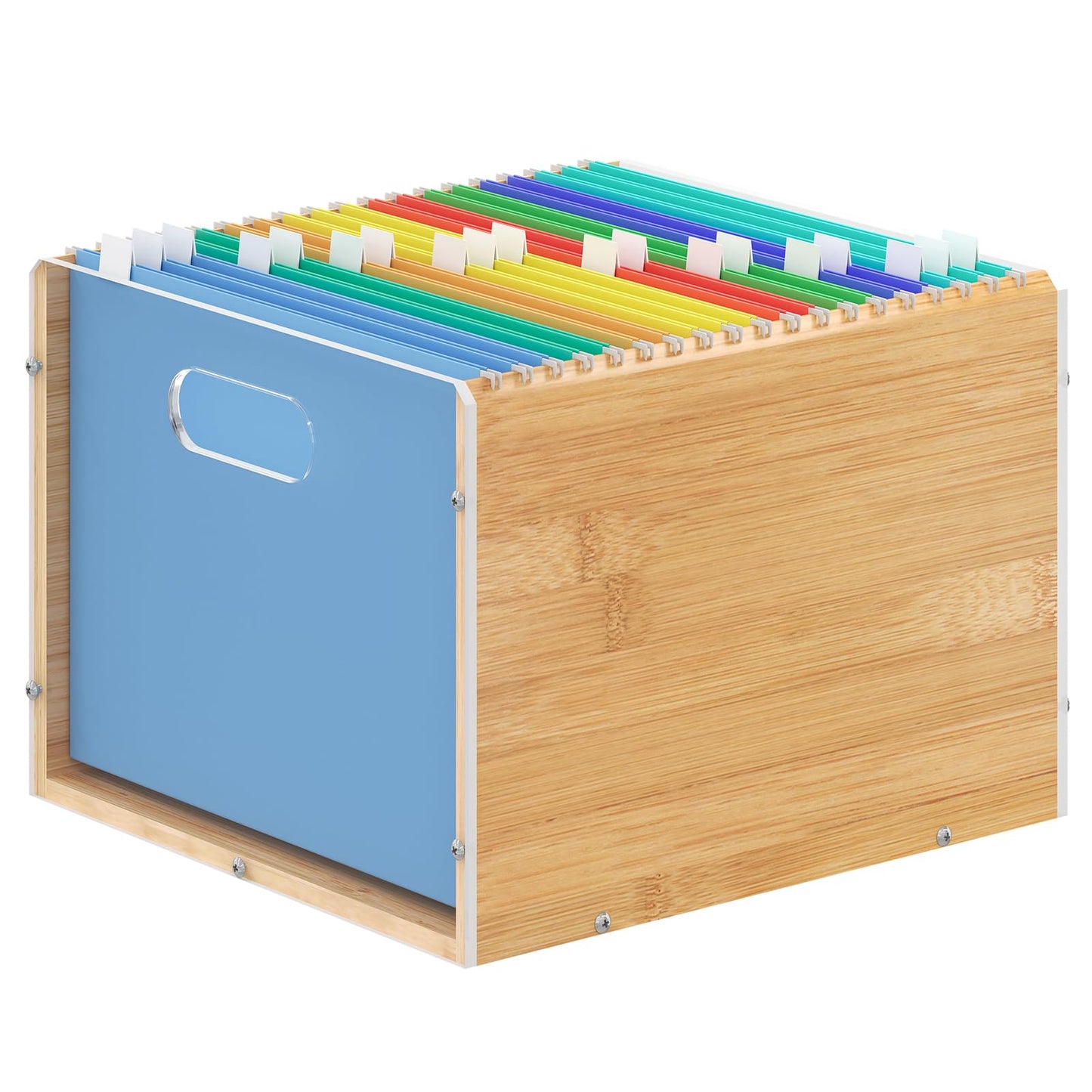 Sbanmao Hanging File Organizer, Clear Acrylic File Box Organizer, Bamboo Filing Box File Crate Organizer Storage Boxes, Portable Filing Folder with Handle for Letter Size
