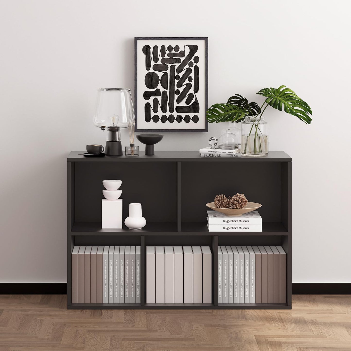 NewBeth Wooden 5 Cube Storage Organizer with Closed Back Panel, Black Cube Shelf Heavy Duty Cubby Storage Organizer with Compartments for Living, Display Shelf
