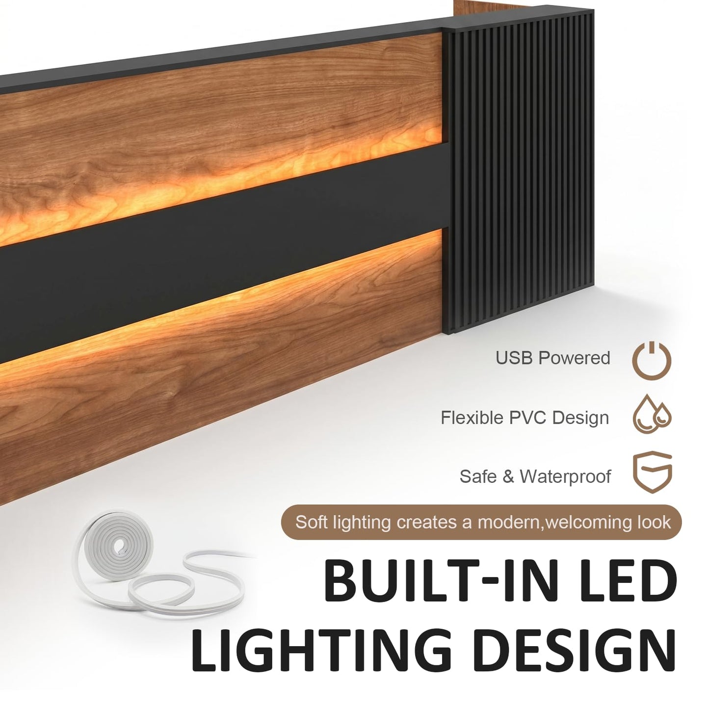 YTElantivo 78" Modern L-Shaped Reception Desk with LED Lights & Mobile File Cabinet,Black Brown Office Front Desk Reception Counter with Drawers & Lock (Black & Brown, 78 * 24 * 43IN)