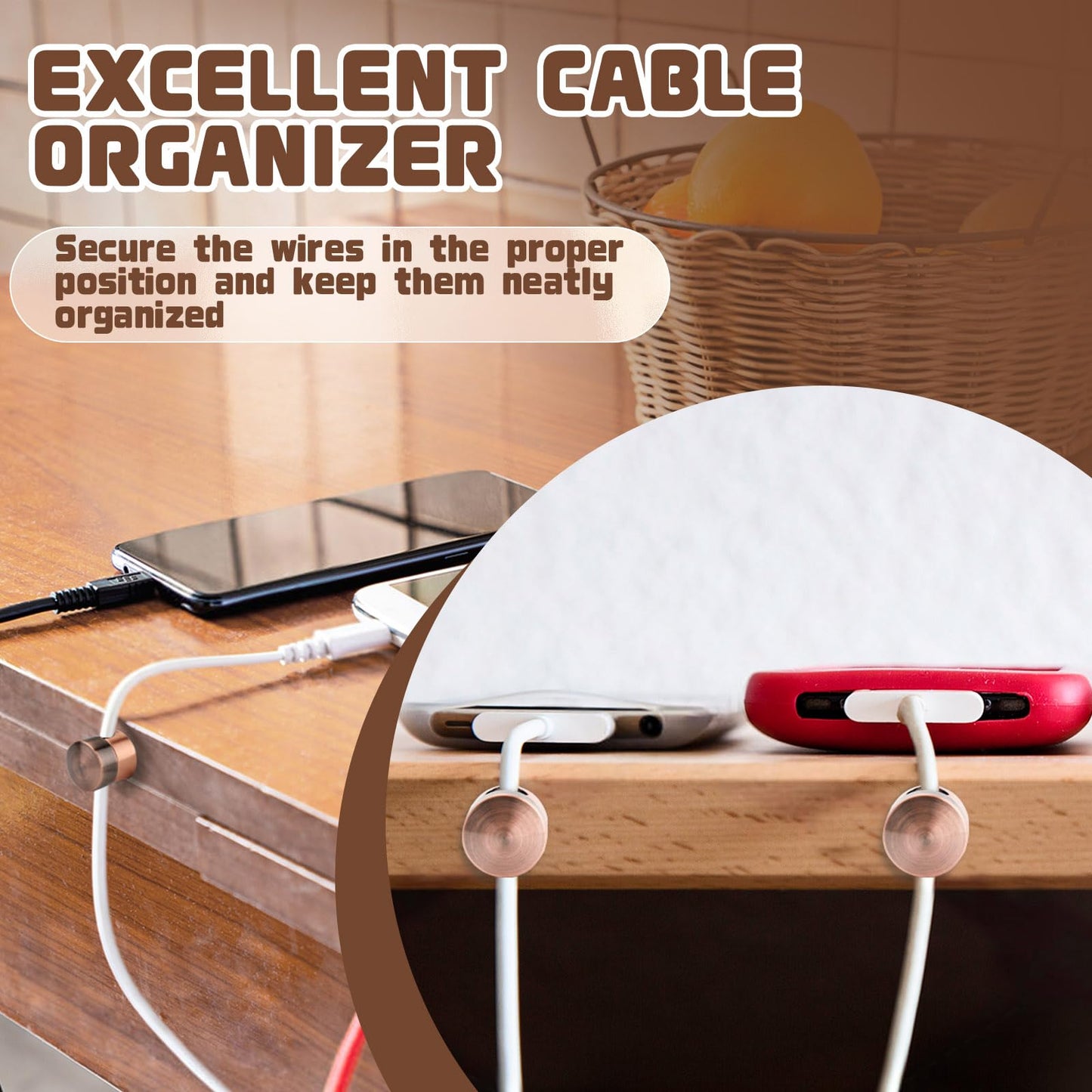 Roucerlin 4 Pieces Aluminum Charger Cord Holder, Screw-on Charging Cable Clips, Metal Cable Anchor Charge Cord Clips Wire Organizer Management for Desk Nightstand Home Wall（Red Antique Copper