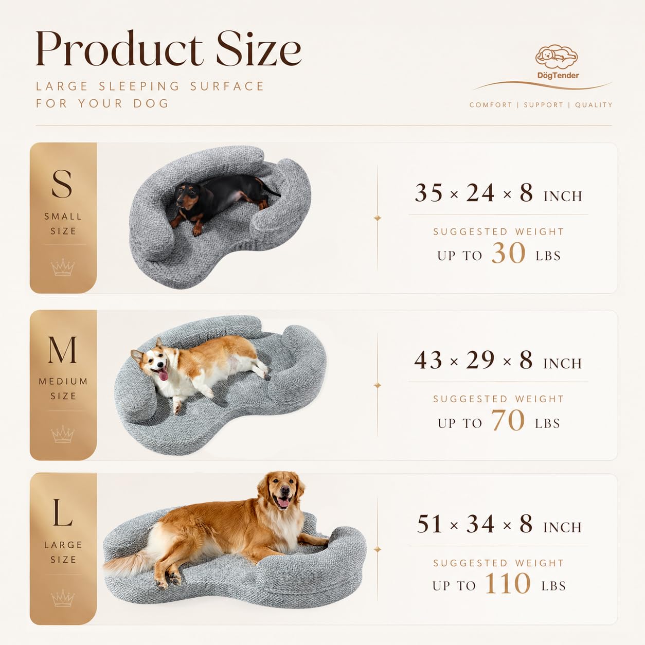 DogTender Orthopedic Memory Foam Dog Bed for Medium Sized Dog - Washable & Waterproof & Removable Couch - Round Calming Bed for Anxiety Relief (43 x 29 x 8 Inch)