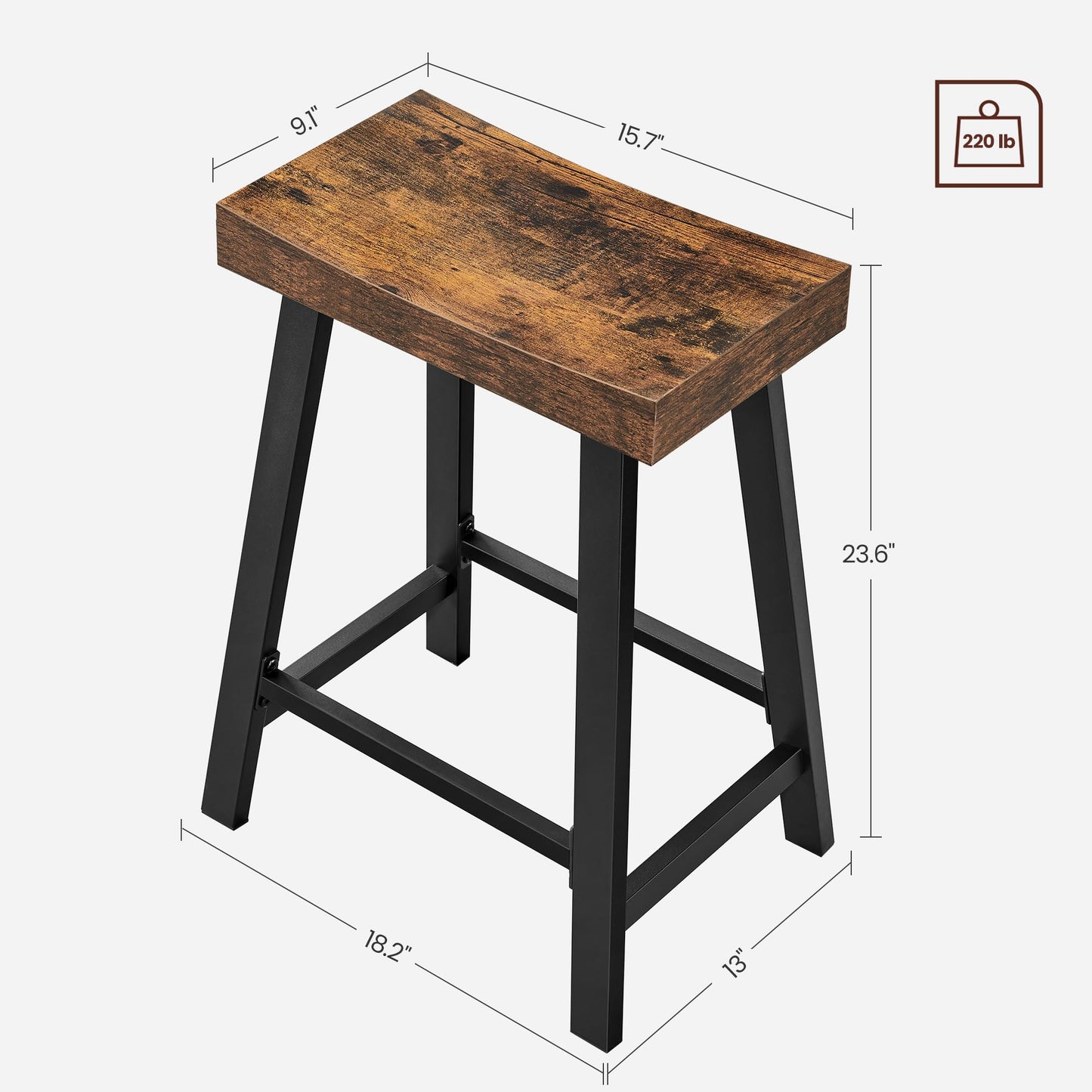 VASAGLE Bar Stools Set of 2, Counter Height Stools, Bar Chairs with Footrest, 23.6 Inches High Kitchen Breakfast Stools, Industrial, Living Room Party Room, Rustic Brown ULBC074B01