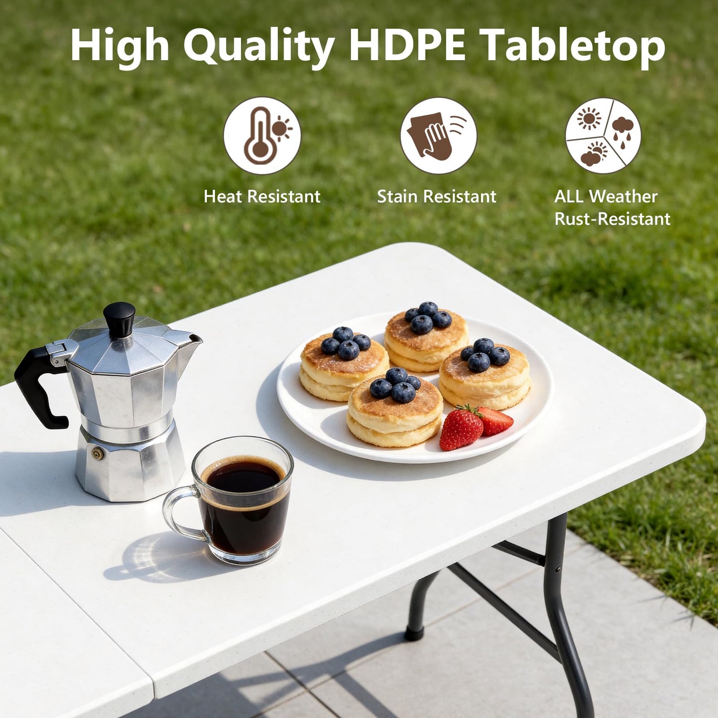 Folding Dining Table Set for 4, 5FT Foldable Plastic Table with Carrying Handle & 4 PU Leather Padded Folding Chairs, Portable Table and Chairs Set for Indoor Outdoor, Party, Wedding, Picnic, Camping