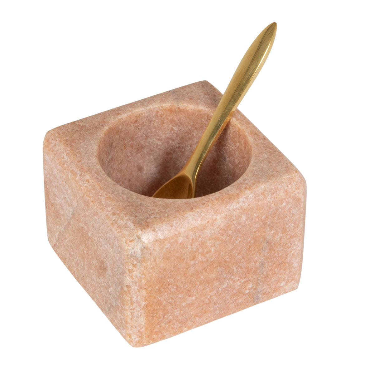 Creative Co-Op Square Marble Bowl with Stainless Steel Spoon, Pink