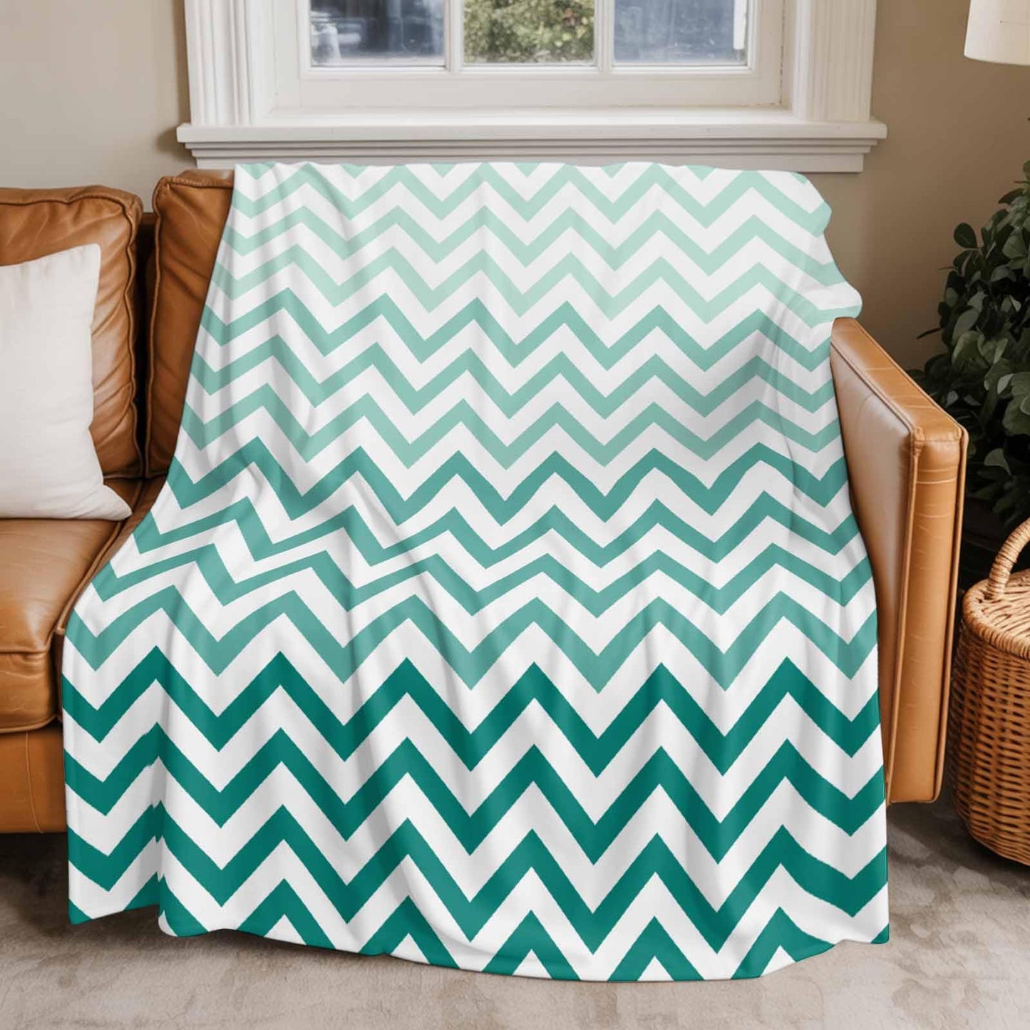 Teal Chevron Ultra Soft Throw Blanket Printed Flannel Fleece Throw Blankets for Couch Bed Sofa Travel Ombre Geometric Ocean Wave V-Shaped Cozy Fluffy Blanket for Adults Women 30" x 40"