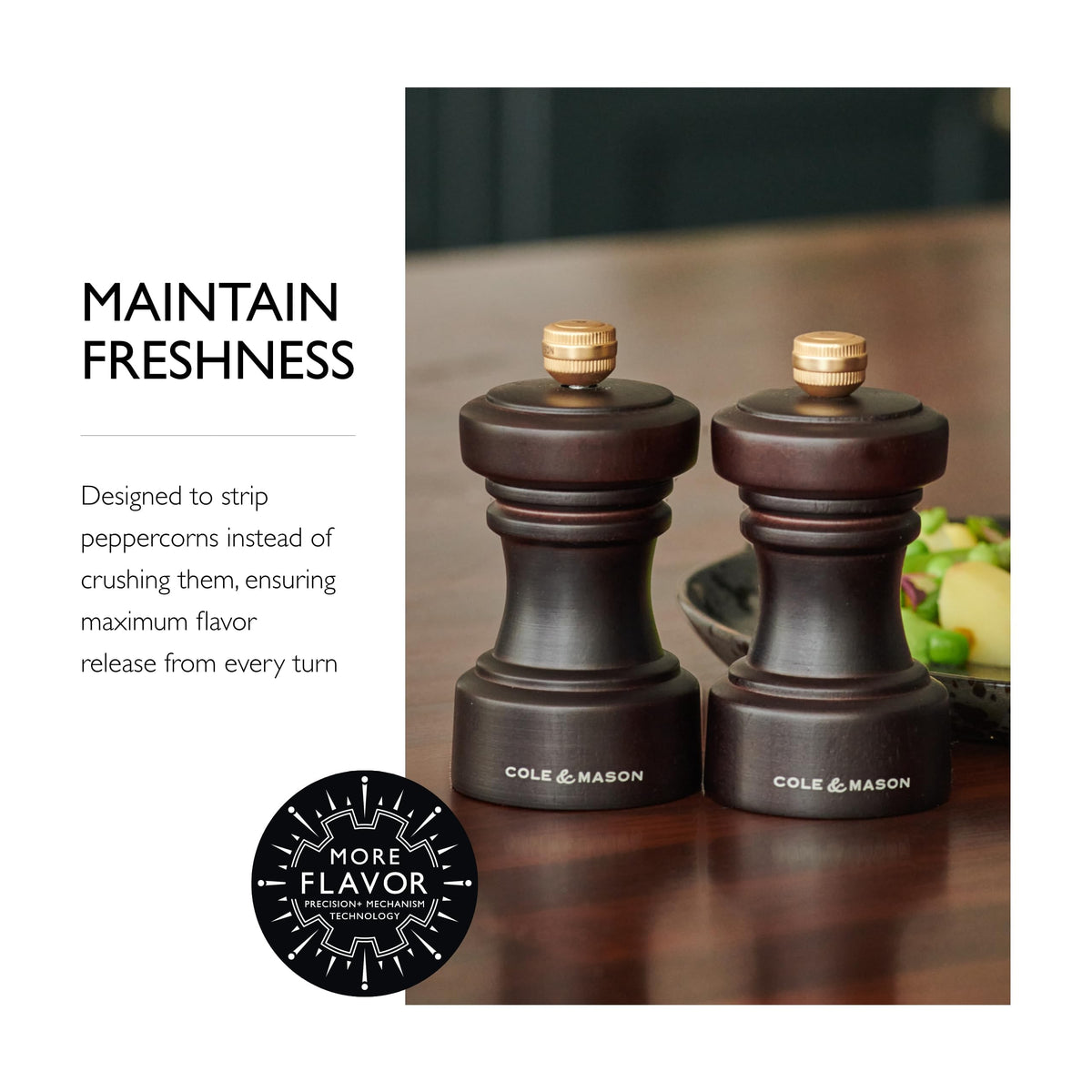 Cole & Mason Hoxton Mill - Table Salt Grinder & Pepper Grinder with Precision+ Grinder - Kitchen & Home Accessory - Chocolate Wood