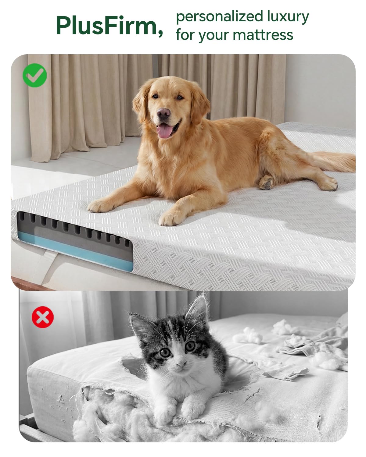 Qocismile College Dorm Room Essentials Full Mattress Topper,Gel Memory Foam Mattress Topper,Full Size Bed Topper for Pressure Relief,3 inch Firm Mattress Pad,Dual-Side,Removable Cover,Elastic Strap