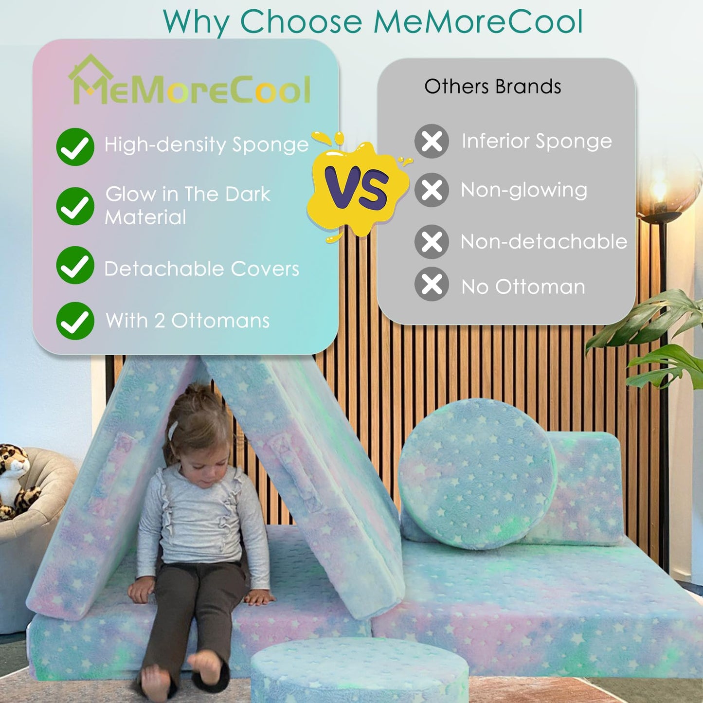 MeMoreCool Kids Couch, Colorful Star Modular Play Couch, Ages 3+