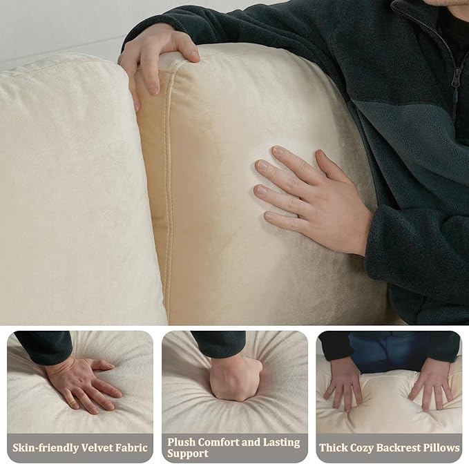 EASE MOOSE Large Seat Velvet L-Shaped Sofa, Soft 4 Seat Couch