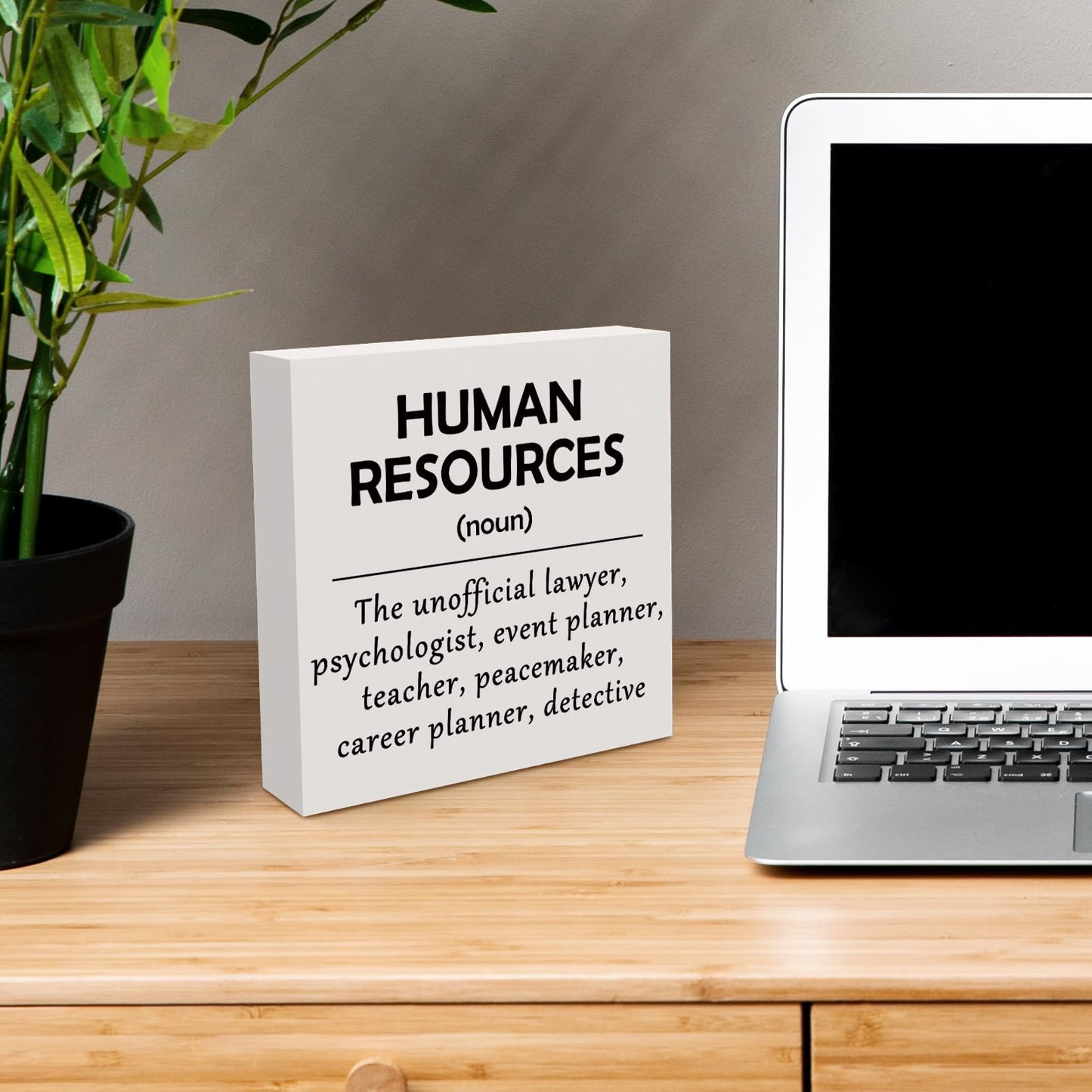 HR Gifts for Women Men HR Wood Box Sign Desk Decor Christmas Birthday Appreciation Gifts for Human Resources Staff Coworker Colleague Home Office Shelf Table Decoration 5 x 5 Inches