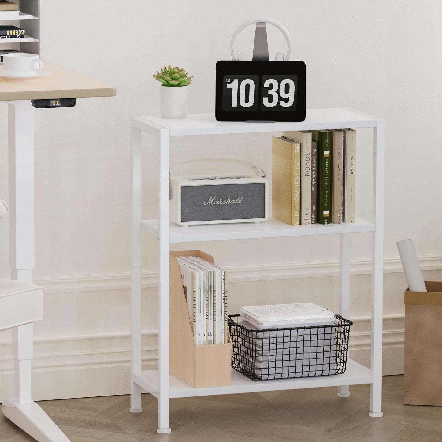 Vantimo 3-Tier Side Table, Small End Table, Sofa Side Table for Narrow Spaces, Slim End Table, Skinny Nightstand Table for Living Room Bedroom Office, White