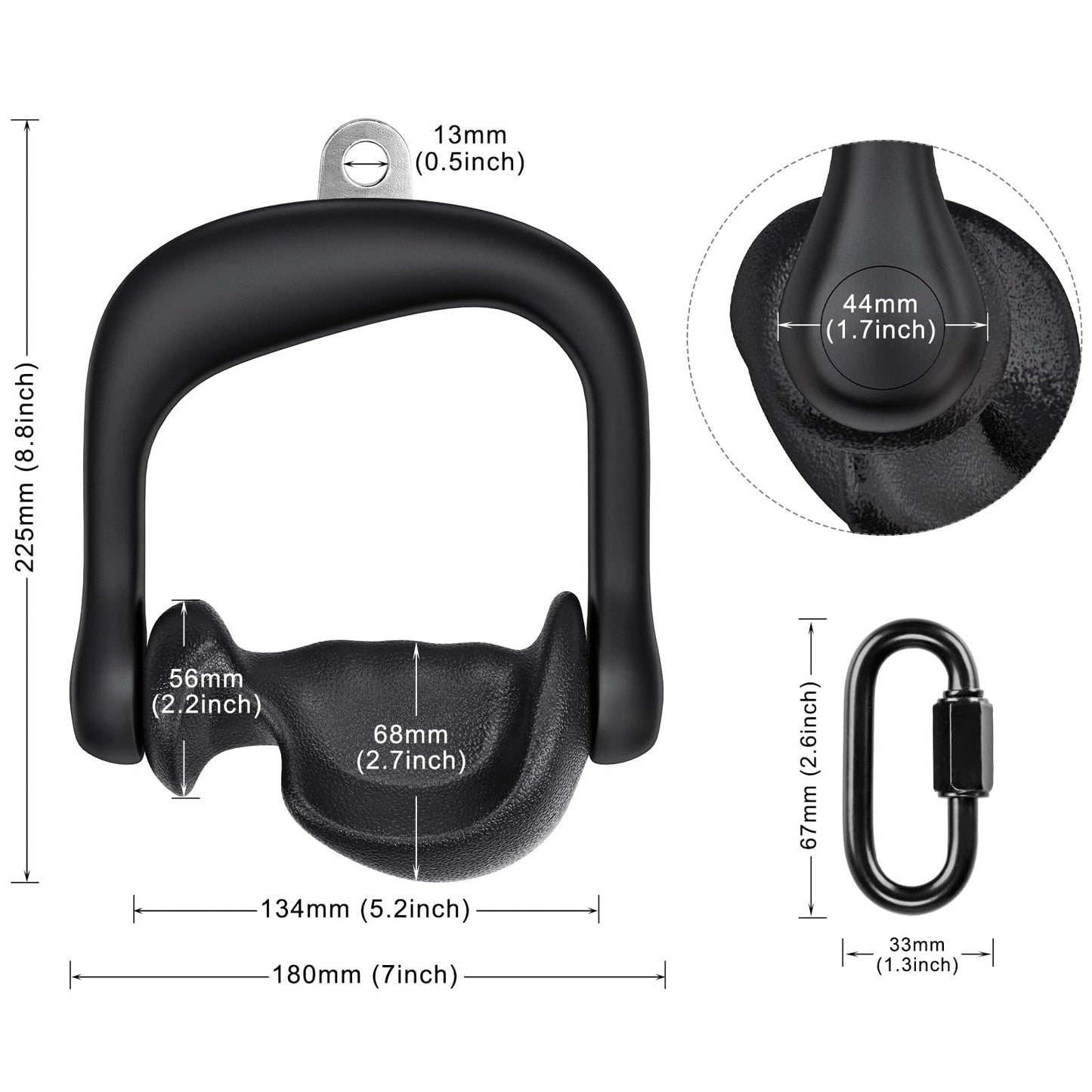Kipika 2Pcs Ergonomic Grips D Handle Cable Attachment for Home Gym - Fits Your Hand Perfectly - Compatible with Cable Machines - 360 Rotation - 2Pcs Quick Connect Buckles - 1000 lbs Weight Capacity