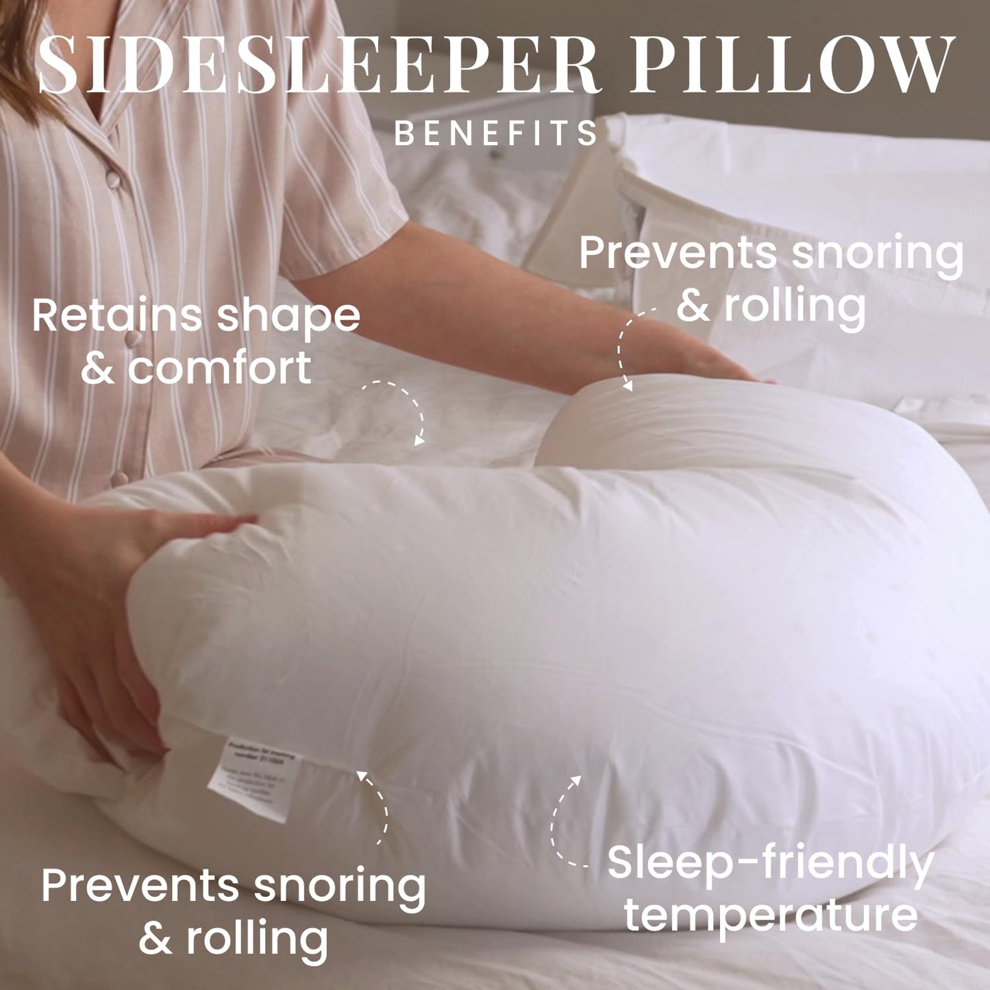 FOSSFLAKES L-Shaped Side Sleeper Pillow, Ergonomic Support, Semi-Firm