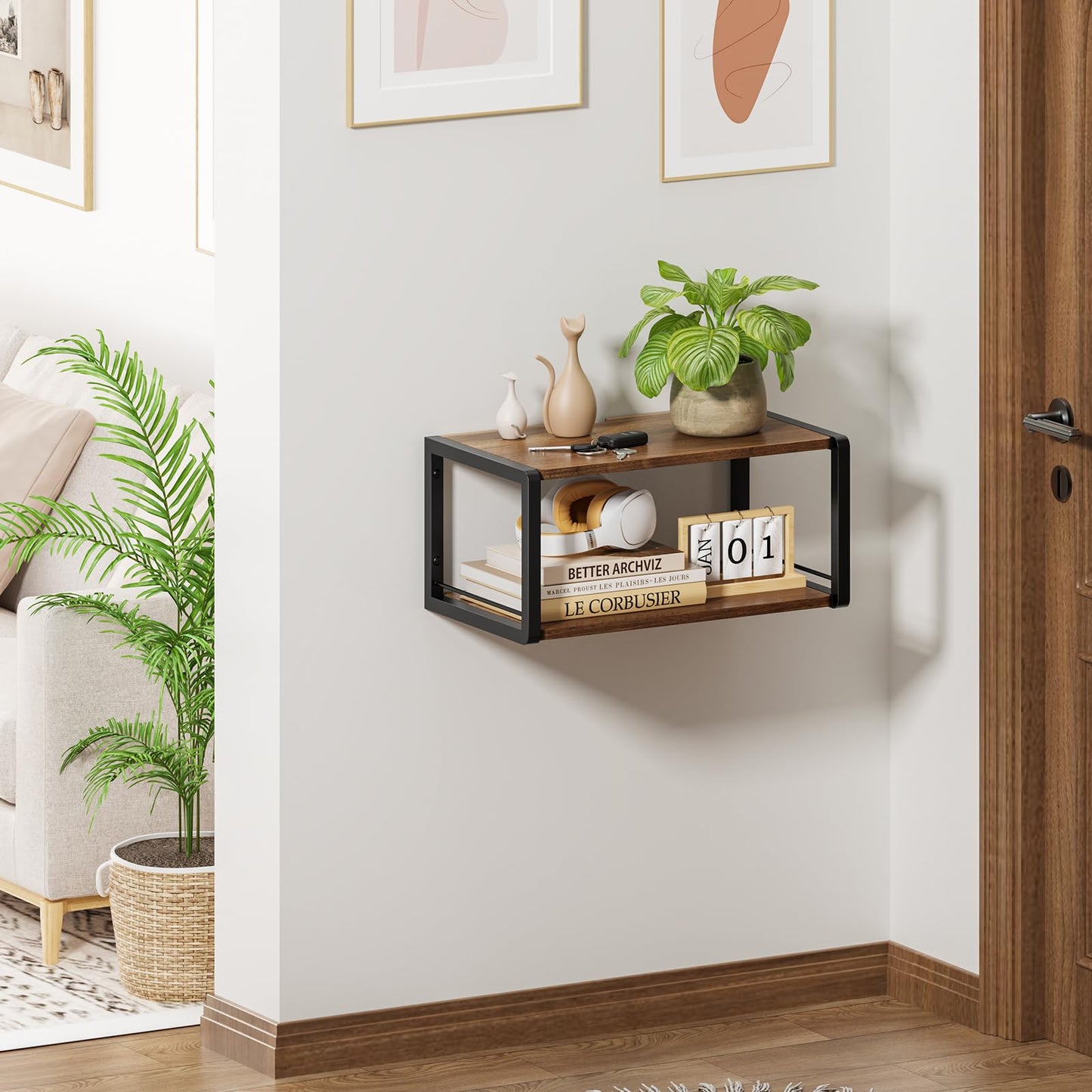 NANAGIFTREE Floating Nightstand, Wood Bedside Shelf Wall Mounted Nightstand with Heavy-Duty Frame, Floating Bedside Table for Bedroom, Bathroom, Kitchen, (Vintage Brown, 1 Pack)