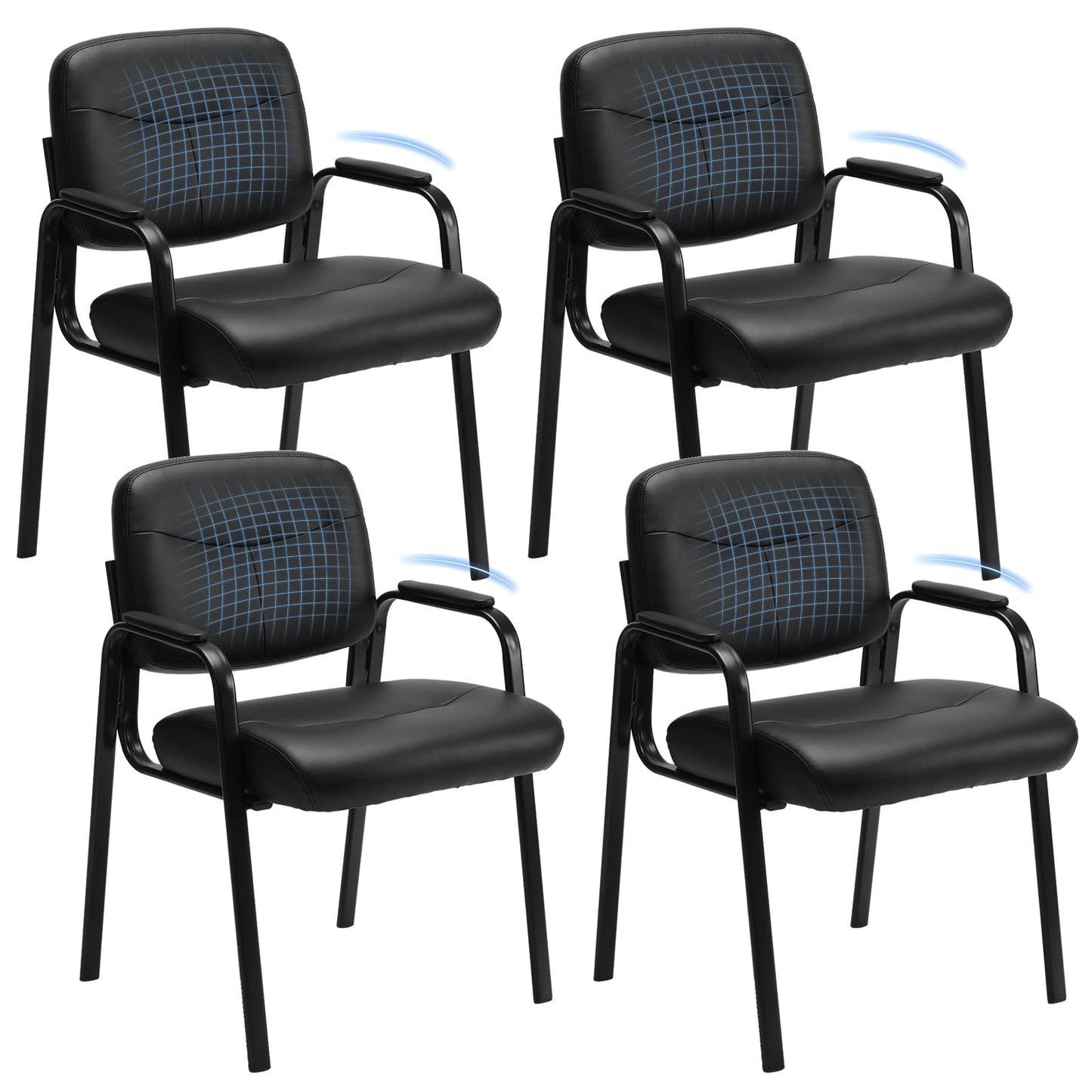 OLIXIS Office Waiting Room Chairs Set of 4, Leather Desk Reception Guest Stationary Side Chair with Padded Arms for Home Conference Meeting Lobby Area Medical Clinic Church