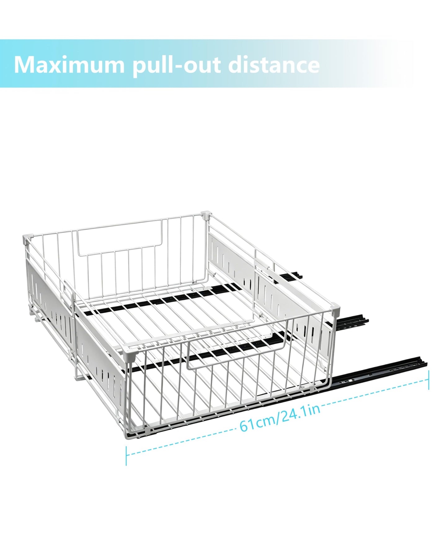 KimHong 2 Pack Pull Out Cabinet Organizer, Expandable Drawer Organizer with Adjustable Width 12.4"-19.5", Adhesive No Drill Under Cabinet Shelves for Home Kitchen Pantry with Silent Slides