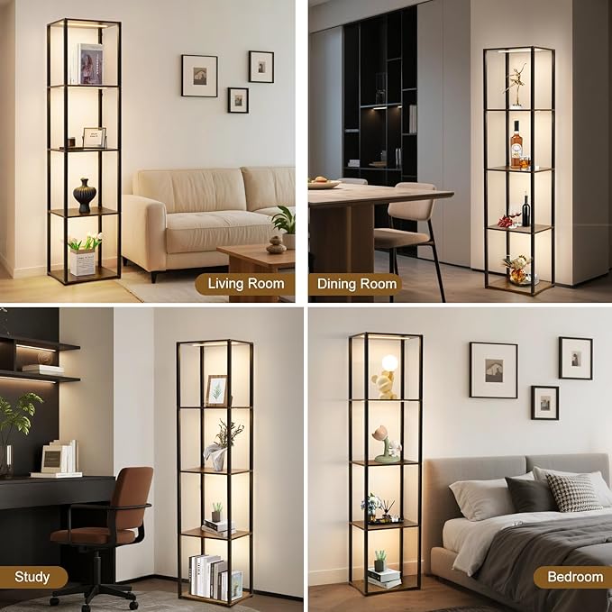 Corner Shelf with Lights, 5-Tier Display Shelf Curio Cabinet, 3 Color Dimmable