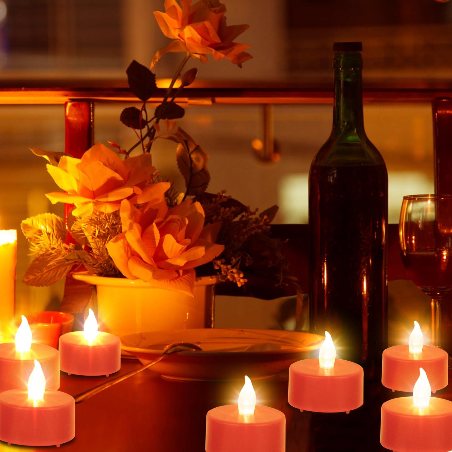 Hanzim LED Tea Lights Candles- 24PACK Red Flameless Candles Realistic and Bright Flickering Long Lasting 200Hours for Holiday Celebration,Party, Home Decoration,Battery Operated