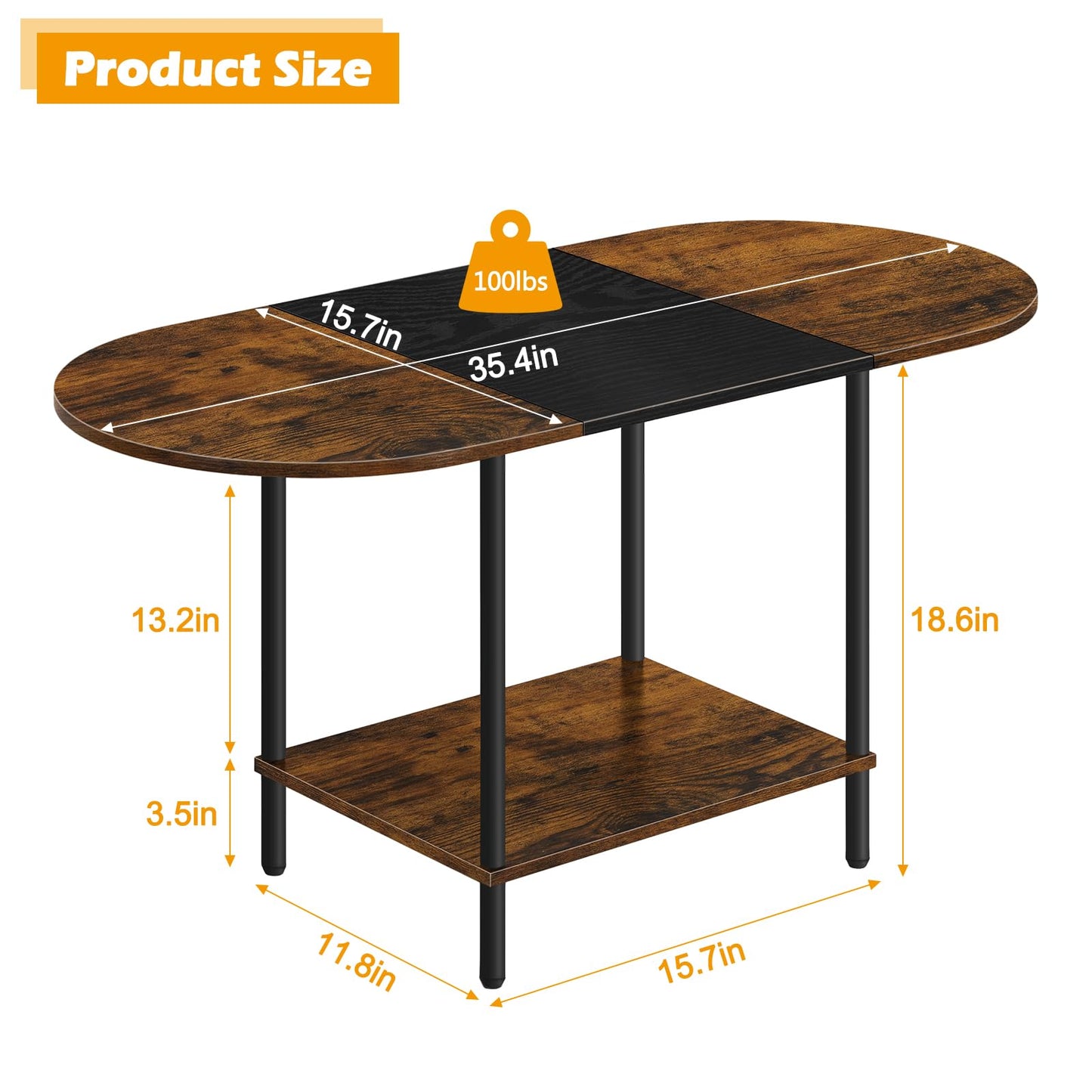 OYEAL Small Round Coffee Table for Living Room Farmhouse Oval Center Table Circular Coffee Table with 2-Layer Storage and Opening Shelf for Display,Small Space,Home Office,Black & Brown