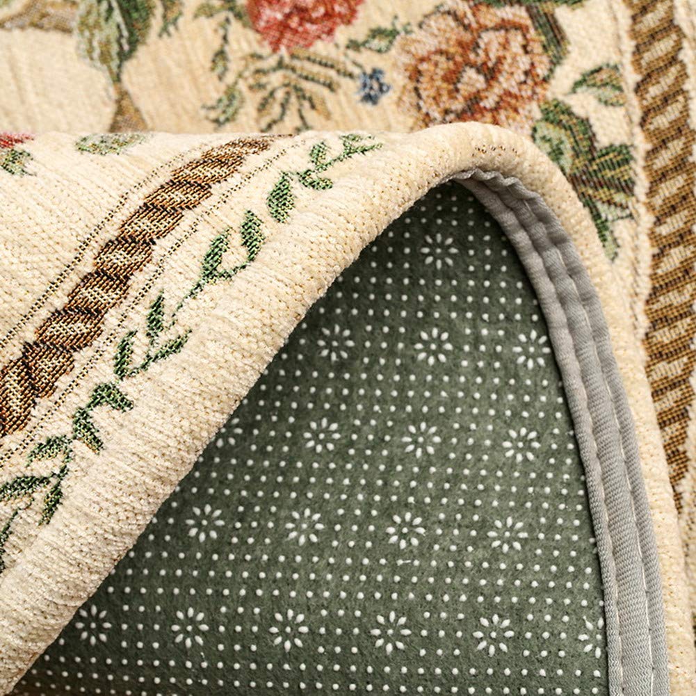 UKELER Rustic Floral Cotton Area Rugs Rural Rose Design Living Room Carpet Non-Slip Soft Floor Mat for Bedroom, 5' x 7' Country Blue