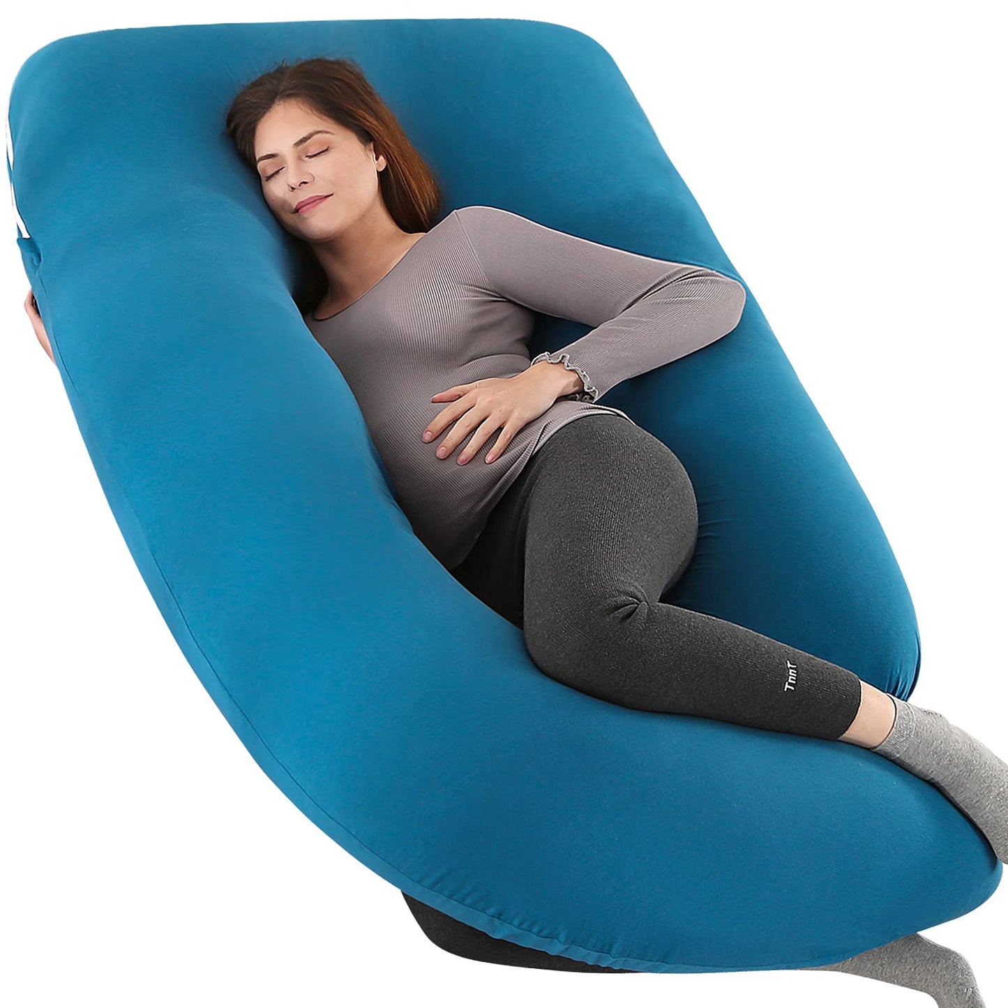 U-Shaped Full Body Pregnancy Pillow for Sleeping – 57" Maternity Pillow with Removable Cover, Support for Back, Legs, Belly & Hips (Jersey -Royal Blue)