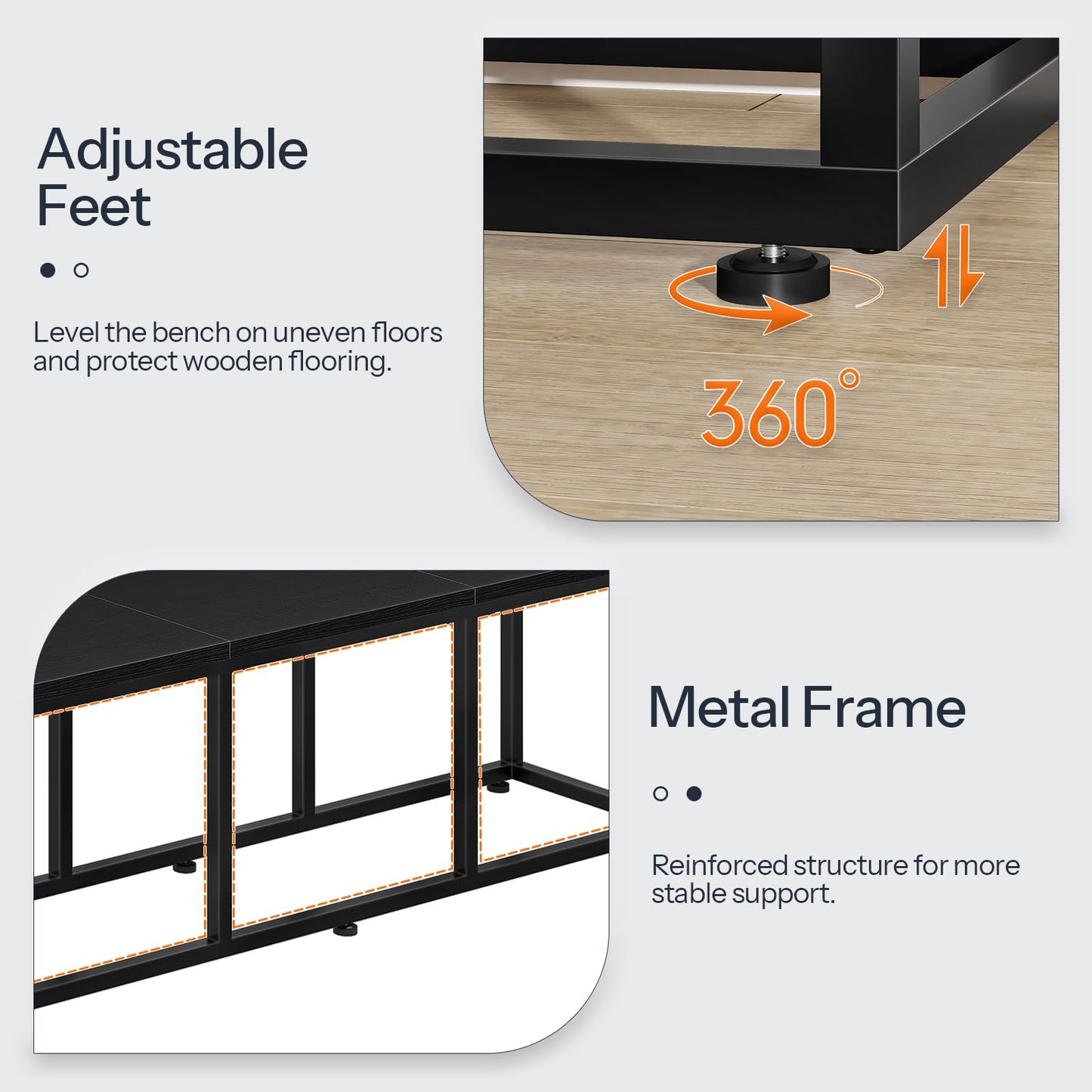 HOOBRO Dining Bench, 47.2 Inch Dining Table Bench, Industrial Style Kitchen Bench, Steel Frame, Easy to Assemble, for Kitchen, Dining Room, Black BB45CD01